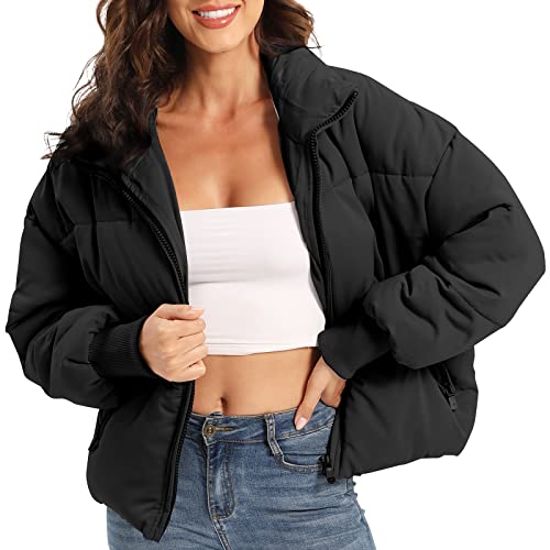 PABOPKOBI Women&rsquo;s Winter Baggy Zip Puffer jackets Short Down Jacket Coat (Small, Black)
