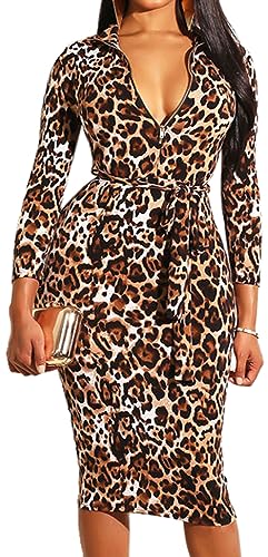 Women's Bodyocn Long Maxi Dresses Sexy Elegant Mock Neck Long Sleeve Leopard Stretchable Club Dress Slim Fit Zipper
