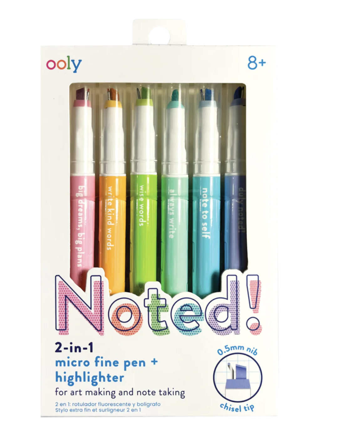 Ooly Noted! 2-in-1 Micro Fine Tip Pen and Highlighters - Set of 6