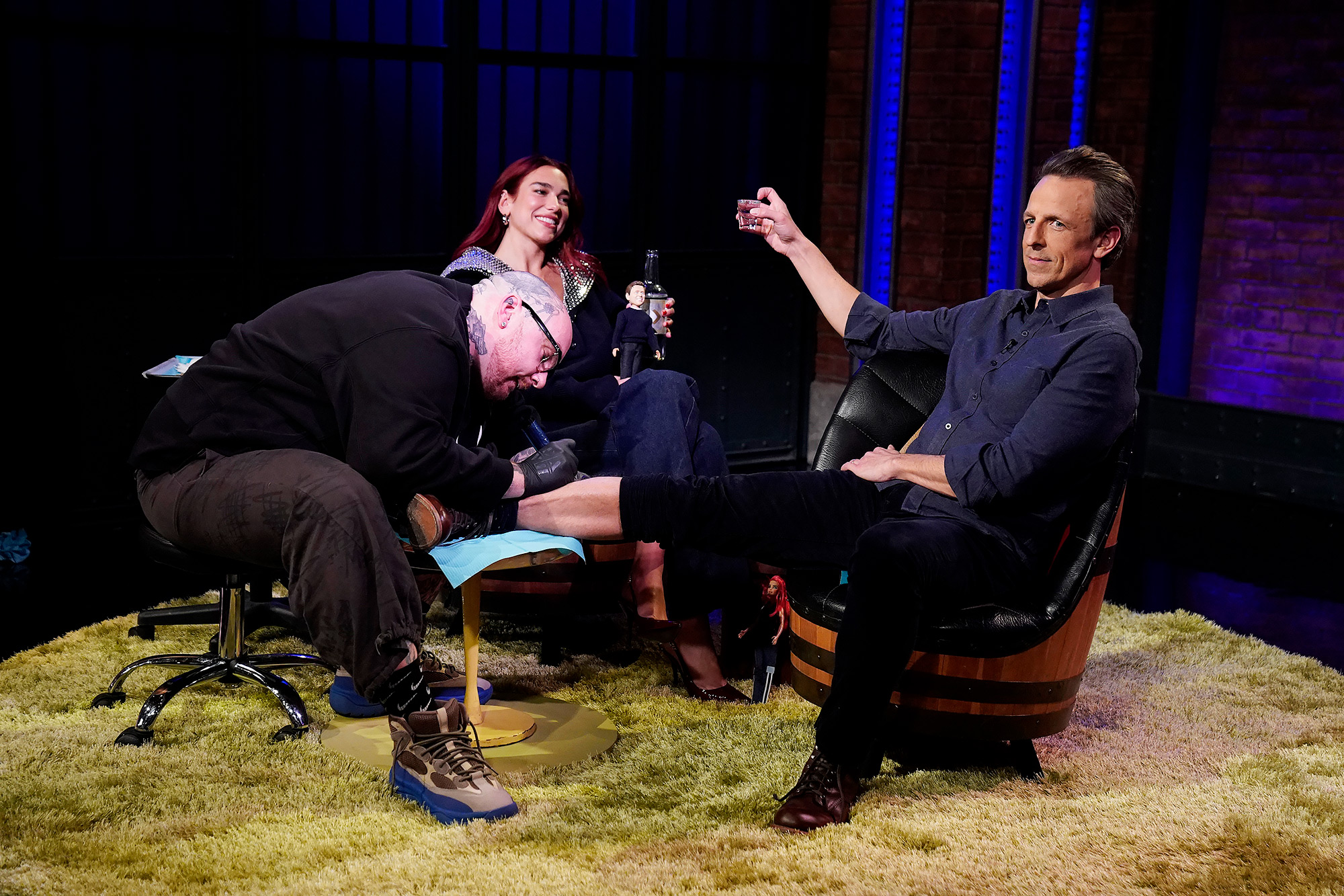 Feature Dua Lipa and Seth Meyers Take Shots and Get Matching Star Tattoos