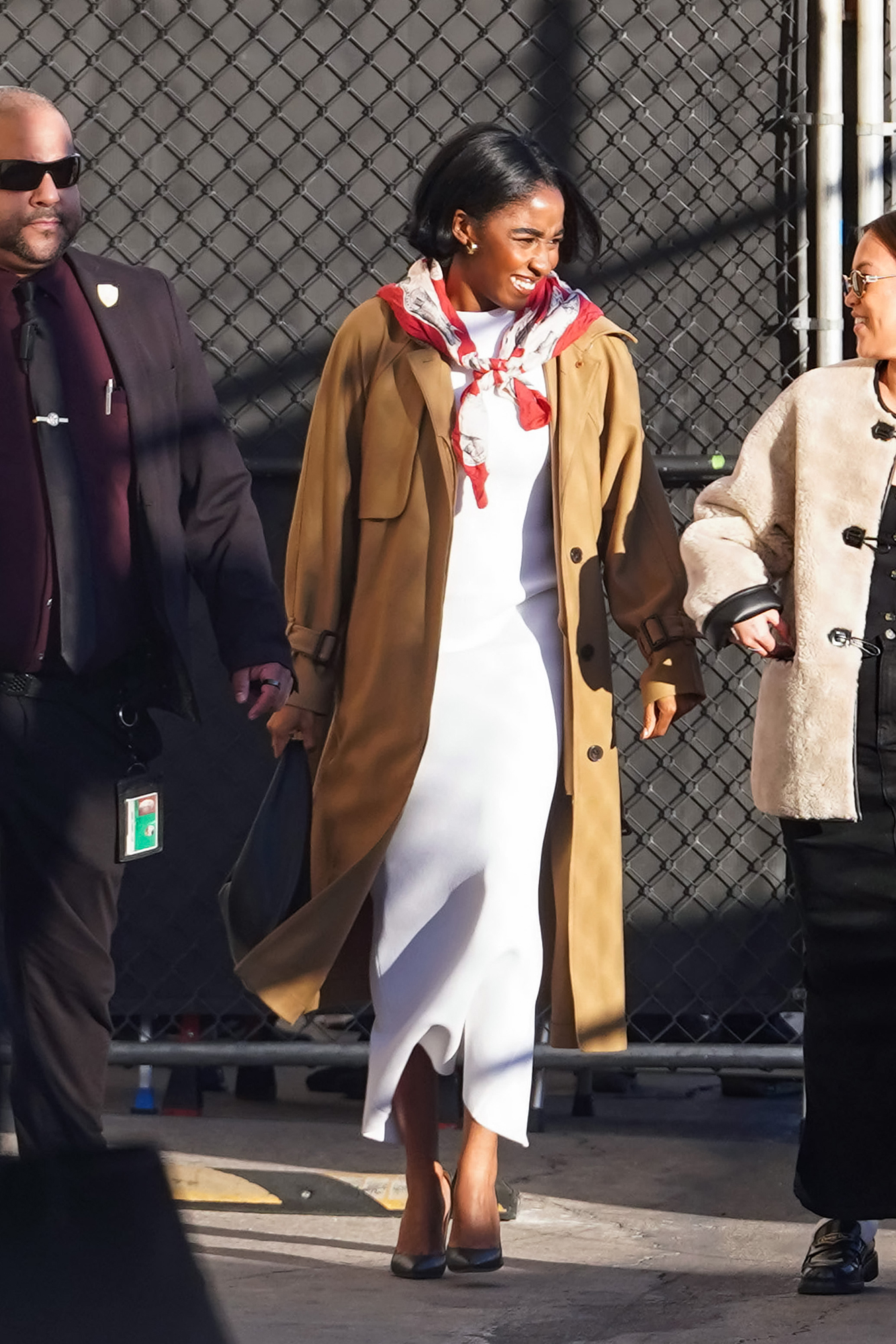 Ayo Edebiri arriving at 'Jimmy Kimmel Live!' on January 10, 2024.