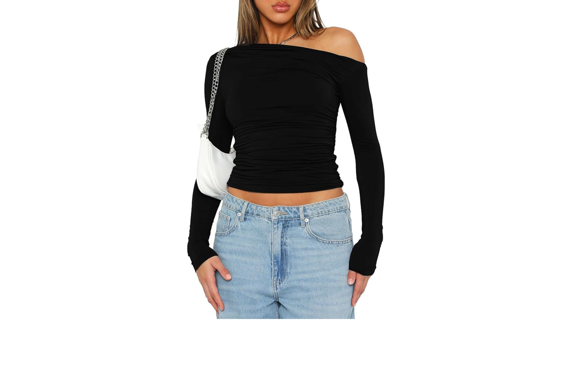 ruched long-sleeve top