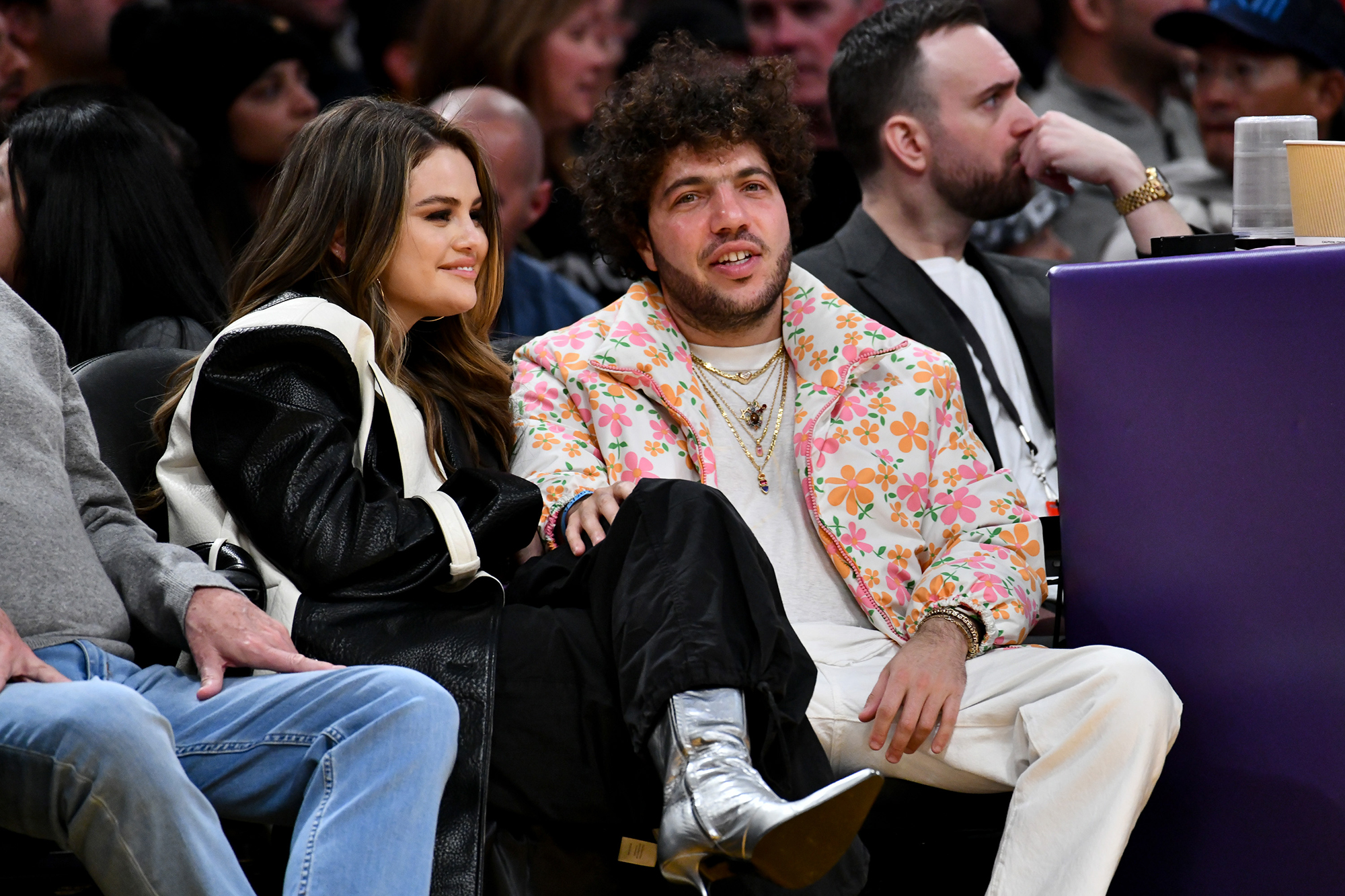 Selena Gomez and Benny Blanco at the Los Angeles Lakers game on January 3, 2024.