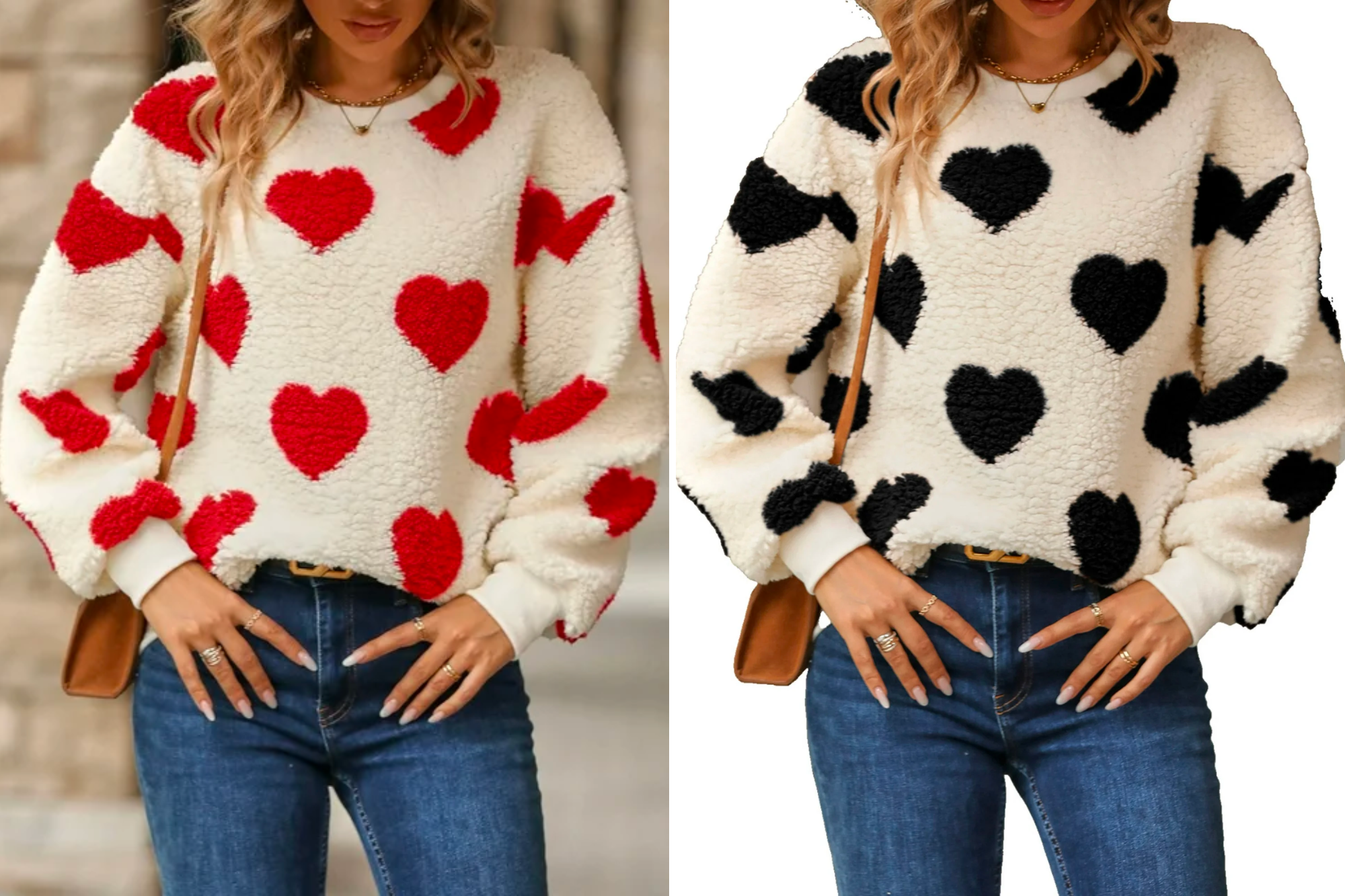 Shermie Heart Print Pullover Sweater