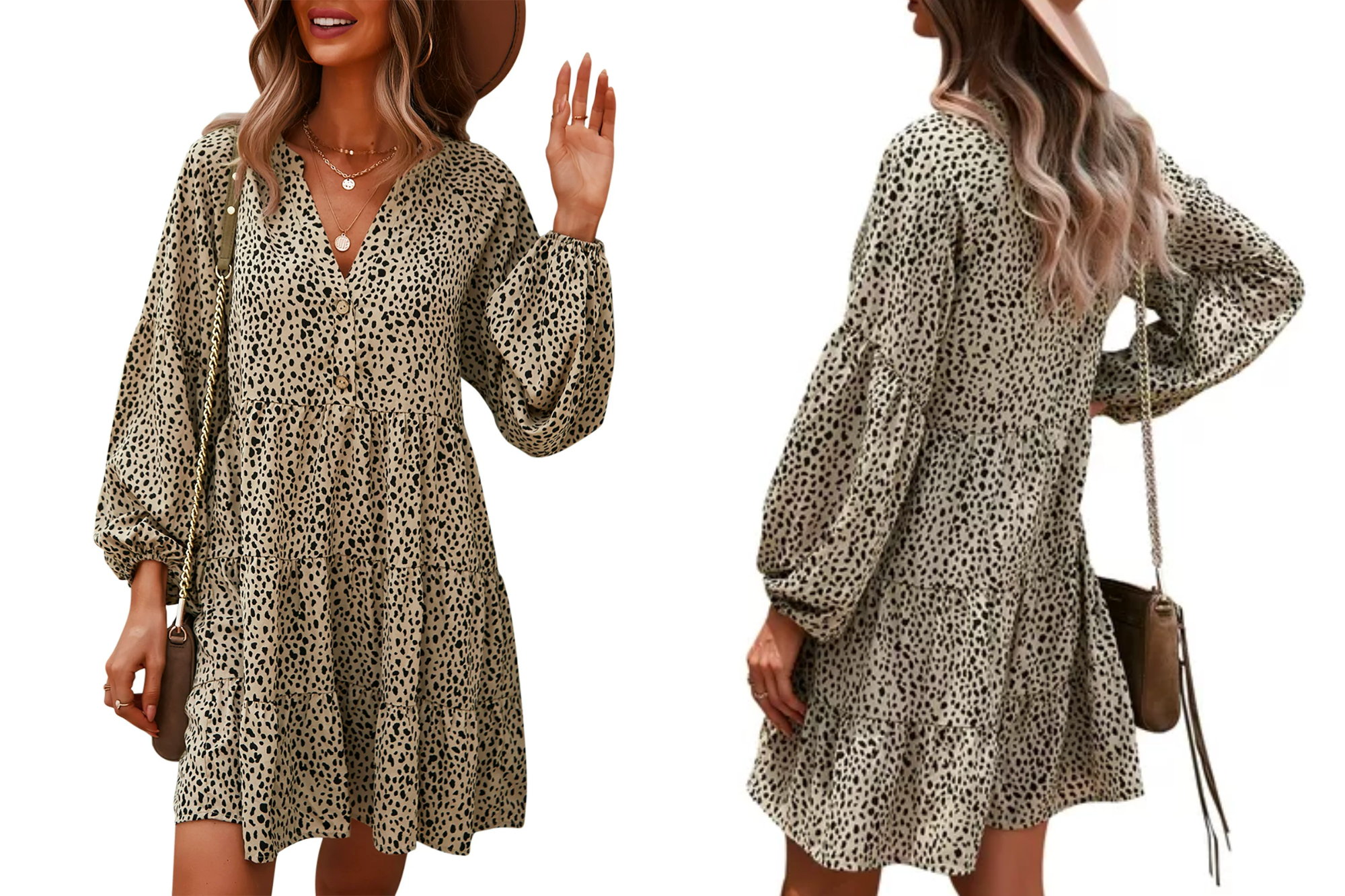 Shibever Leopard Floral Tunic Dress
