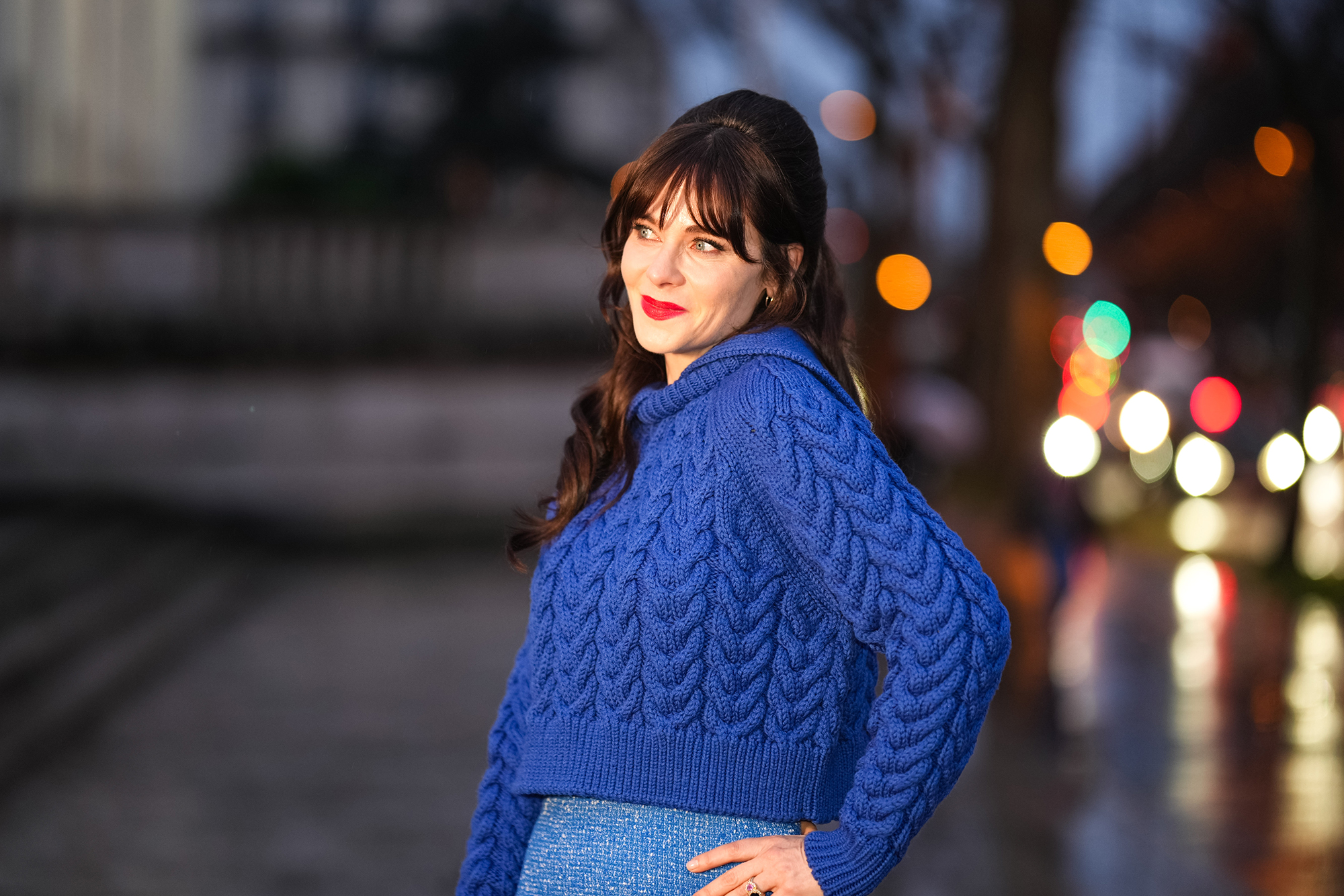 Zooey Deschanel at Paris Fashion Week on January 25, 2024.