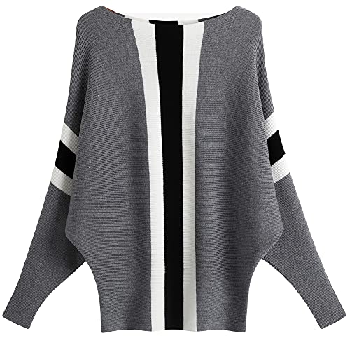 Ckikiou Womens Lightweight Oversized Boat Neck Sweaters Tops Dolman Batwing Sleeve Ribbed Knitted Pullovers