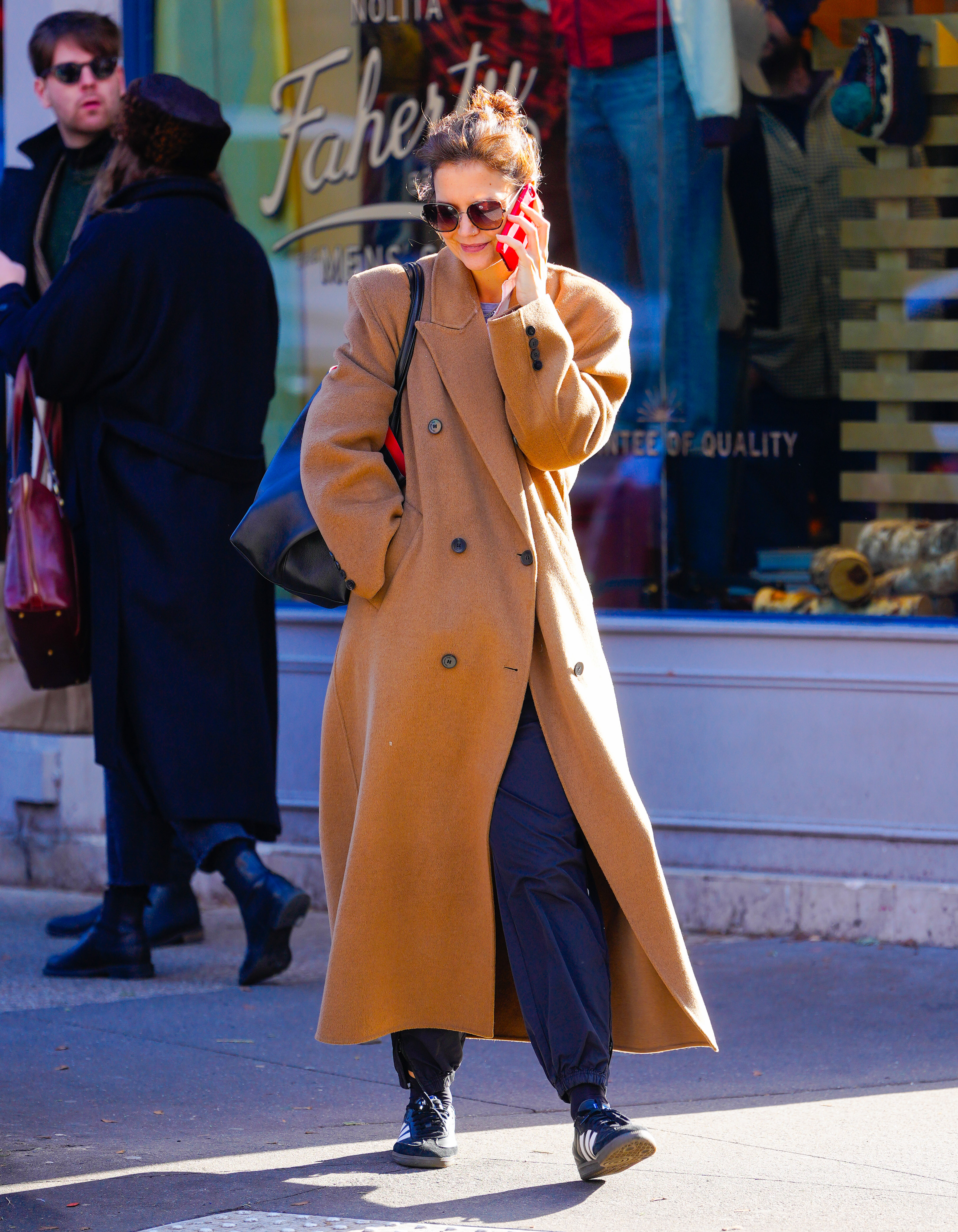 Katie Holmes camel coat