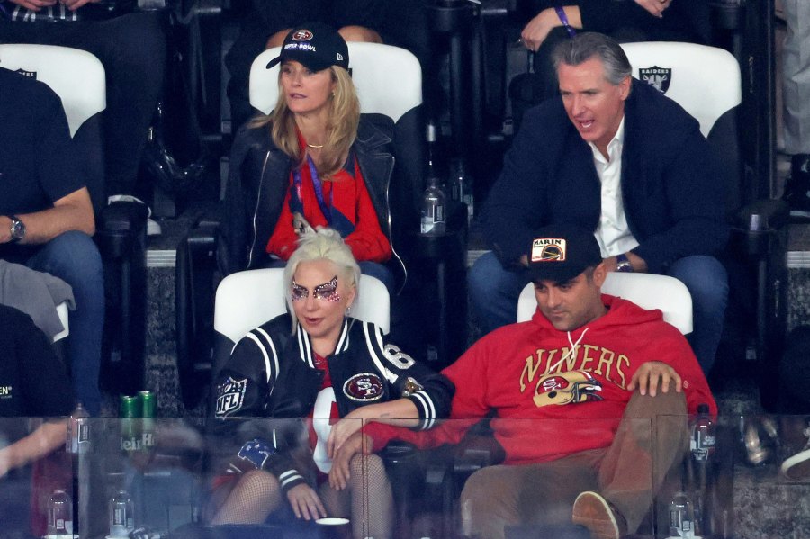 Lady Gaga with boyfriend Michael Polansky look on in the third quarter during Super Bowl LVIII