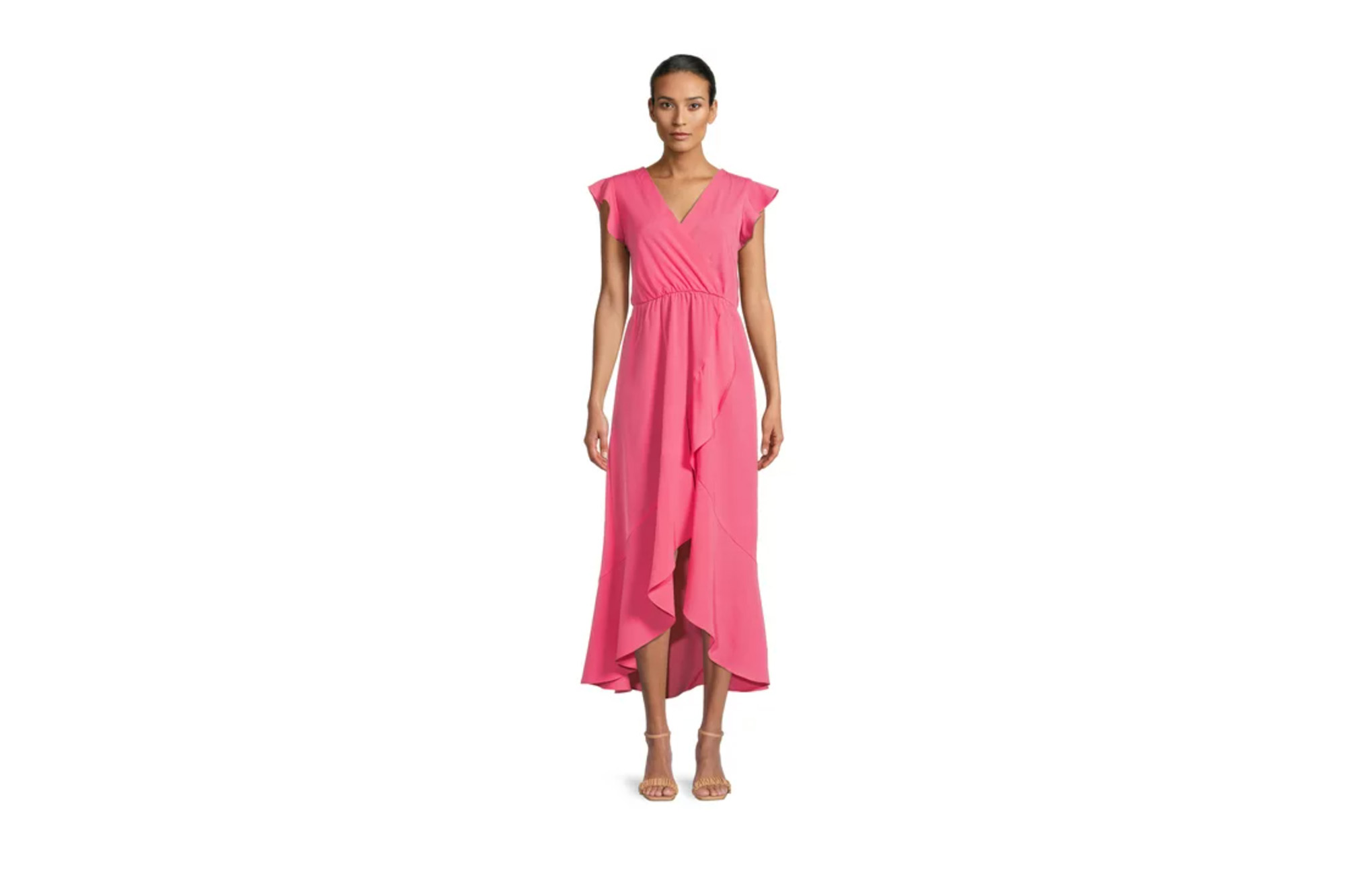 Nine.Eight Women’s Flutter Sleeve Faux Wrap Maxi Dress