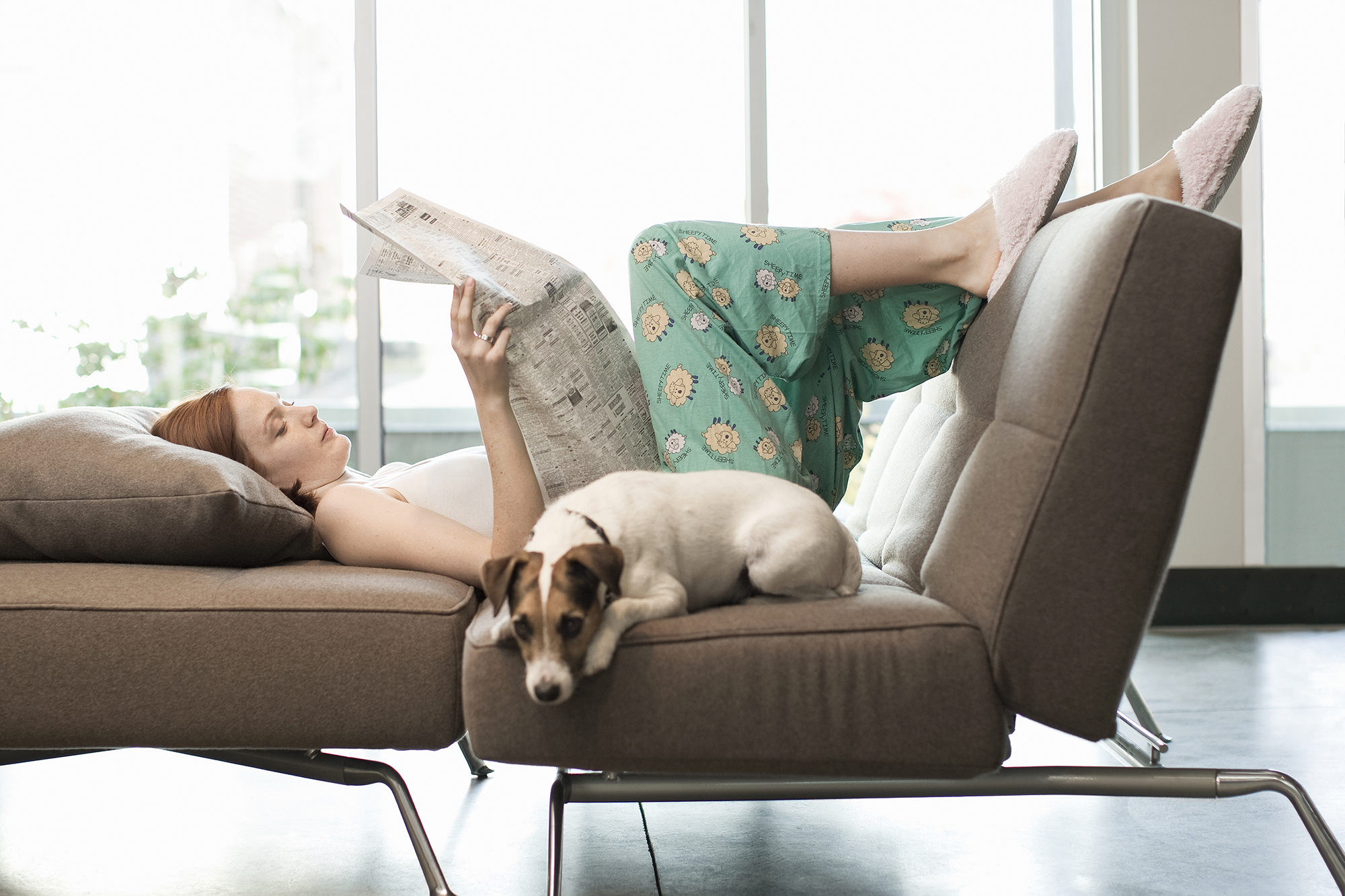 Woman Relaxing with Dog