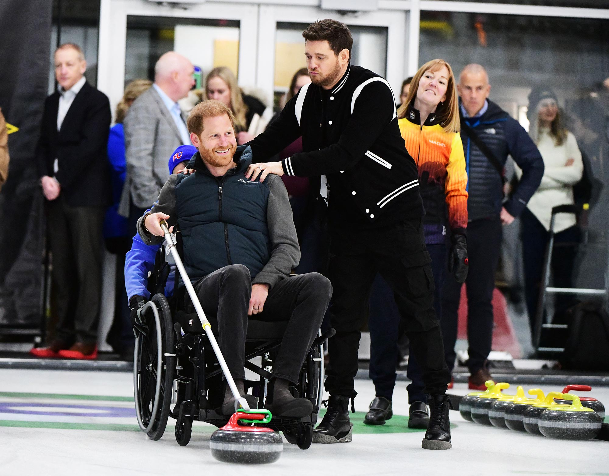 Prince Harry and Michael Buble Try Curling at Invictus One Year to Go Training