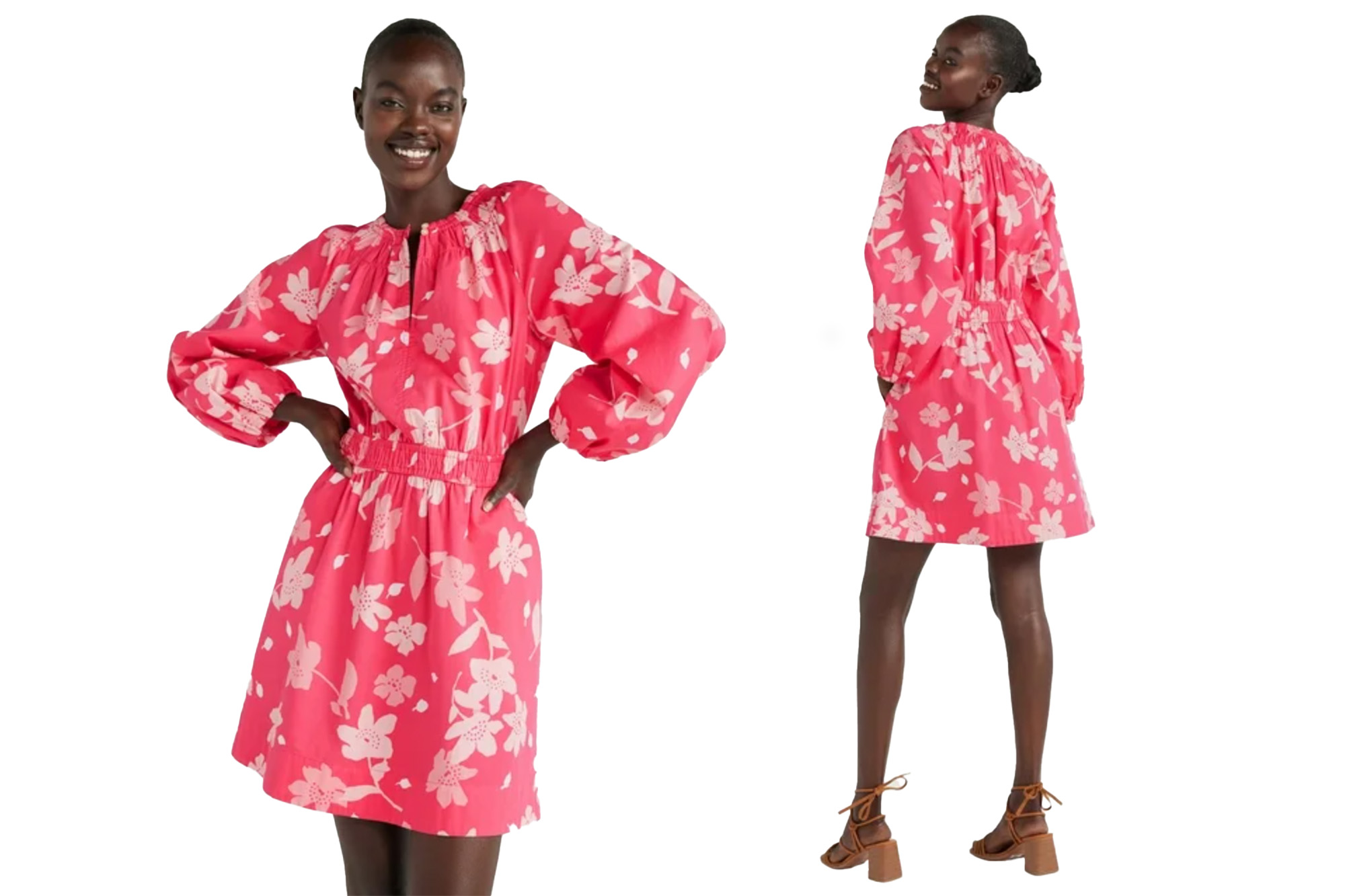 Free Assembly Women's Gathered Waist Mini Dress with Long Sleeves