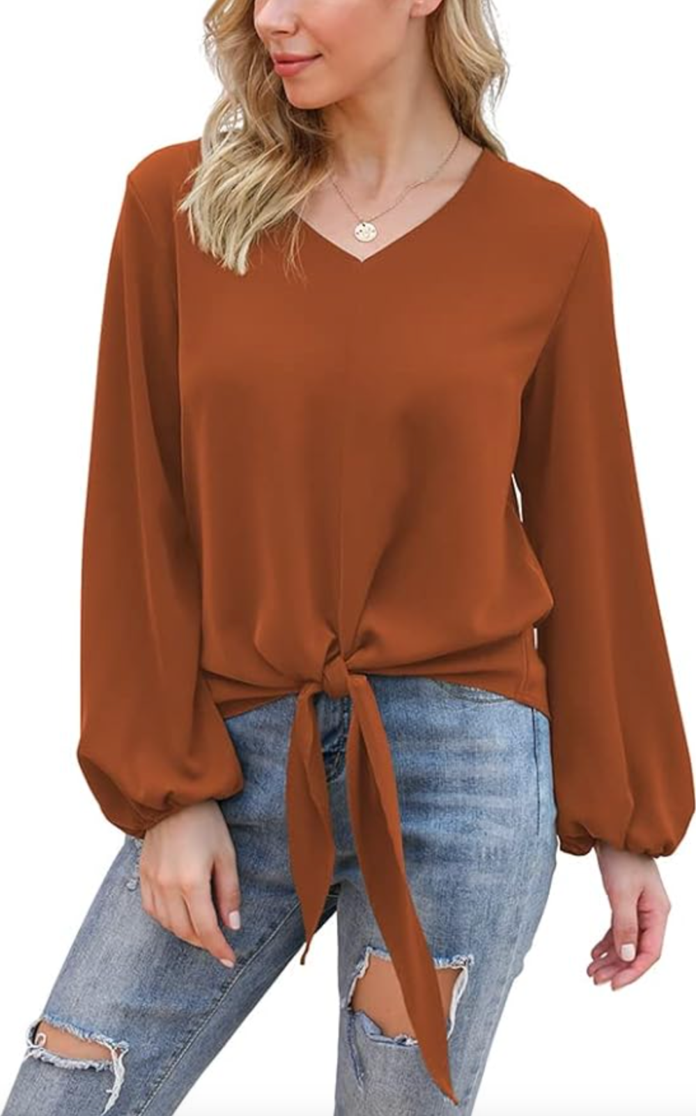 VIISHOW Womens Tie Front Chiffon Top