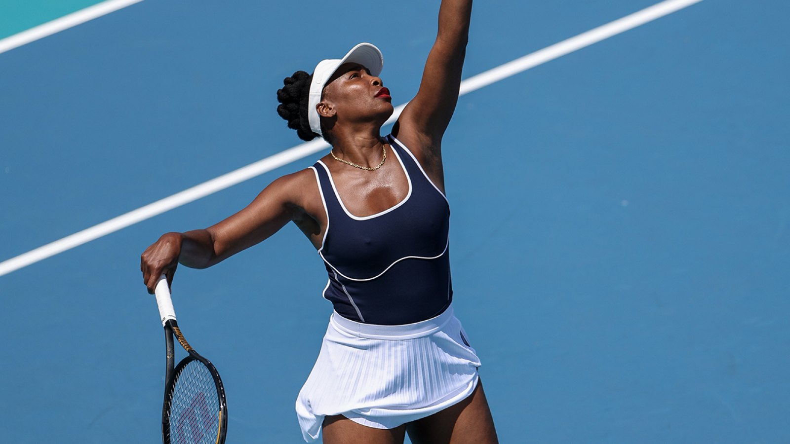 Venus Williams competing at the Miami Open on March 19, 2024.