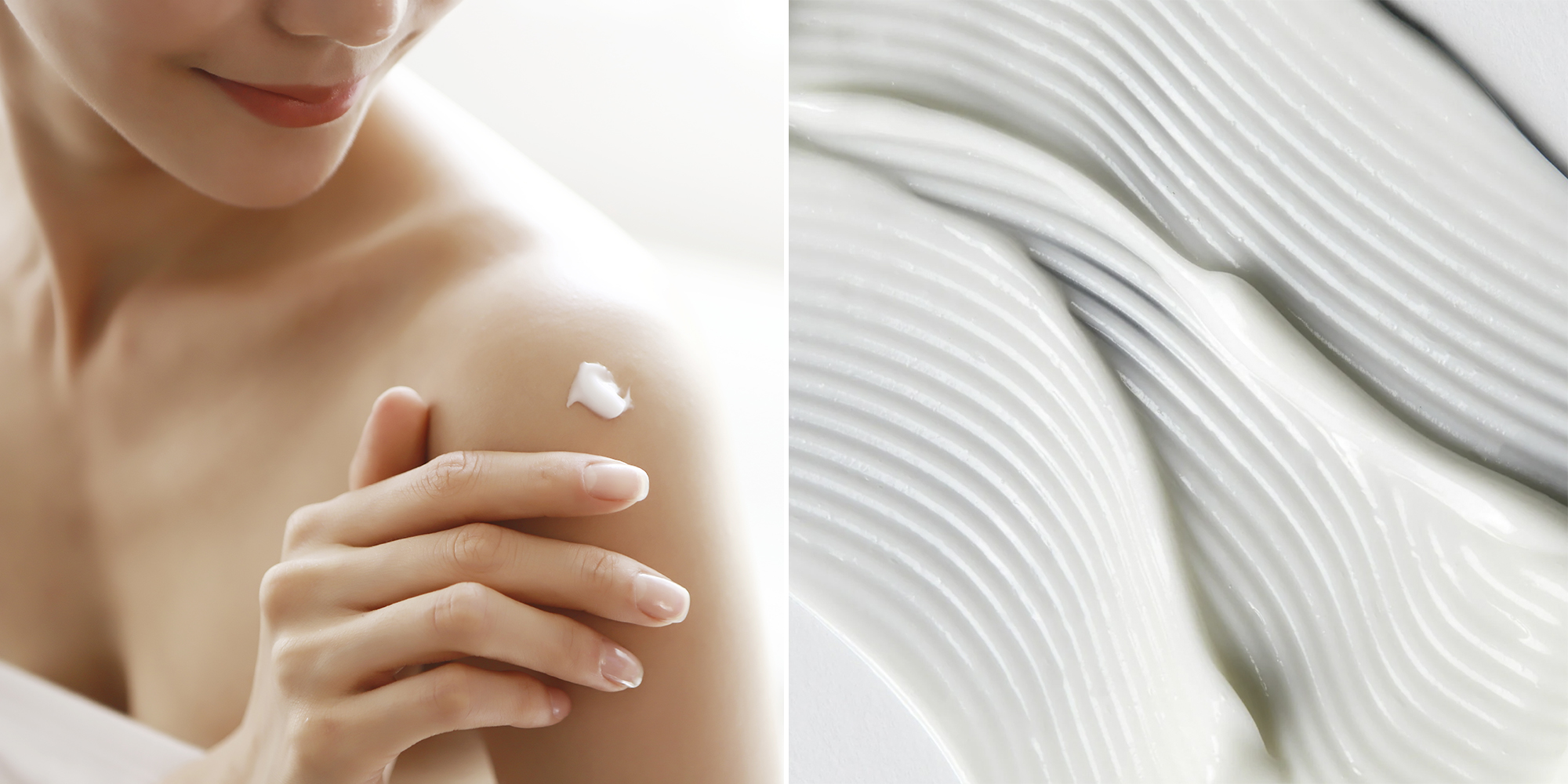 woman applying body lotion on shoulder