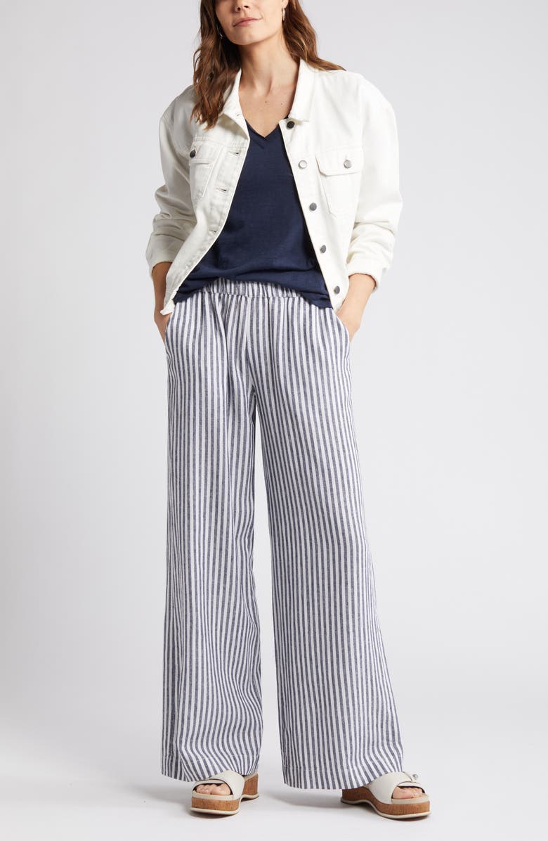 linen-blend striped pants
