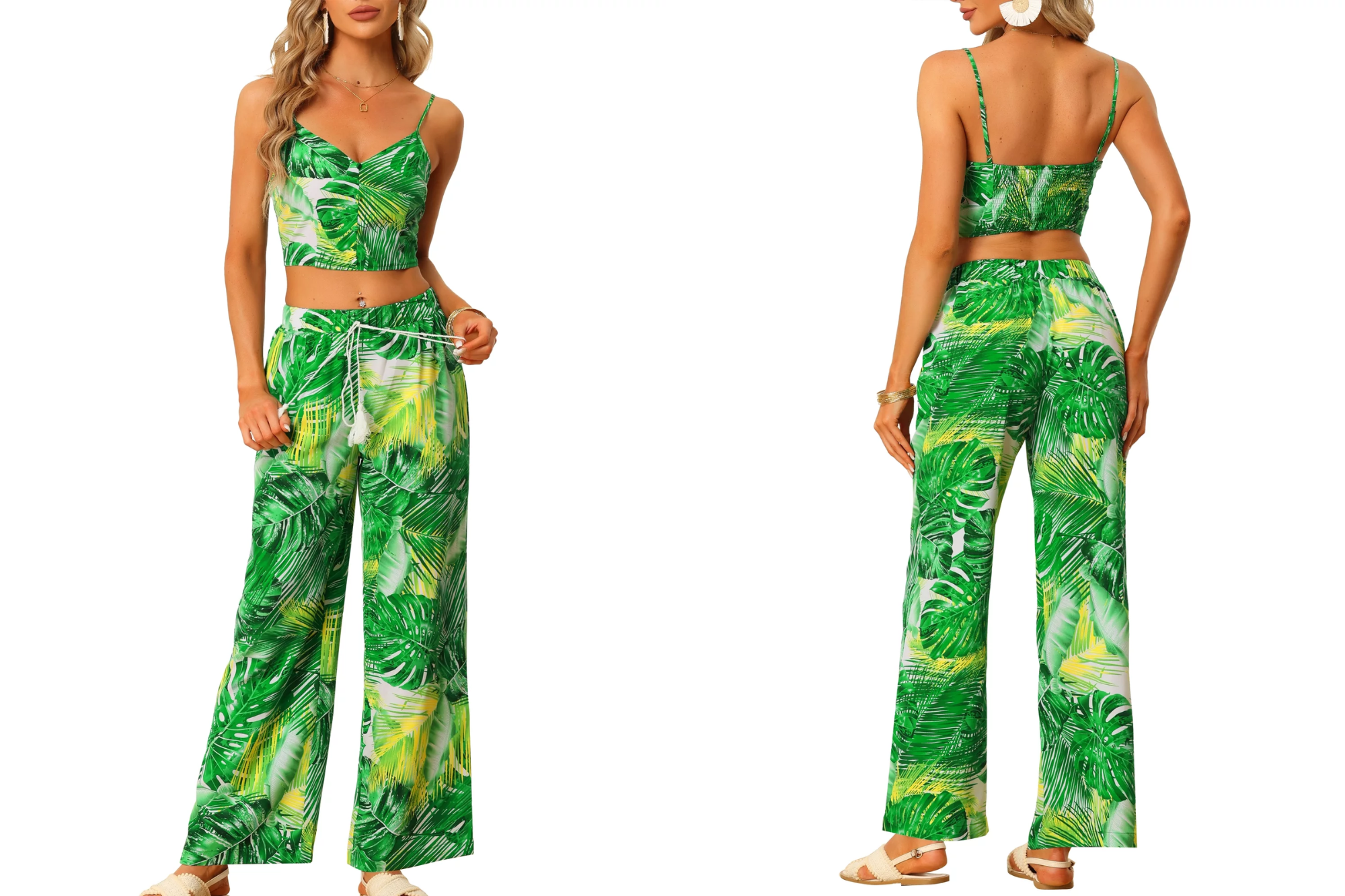 Allegra K Two-Piece Tropical Print Set
