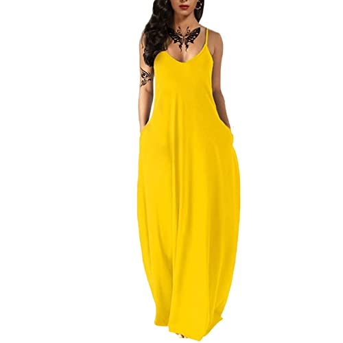 Fussangshu Women's Summer Maxi Dress Long Dress Casual Boho Sleeveless Strap Smocked Tiered Long Beach Sun Dresses