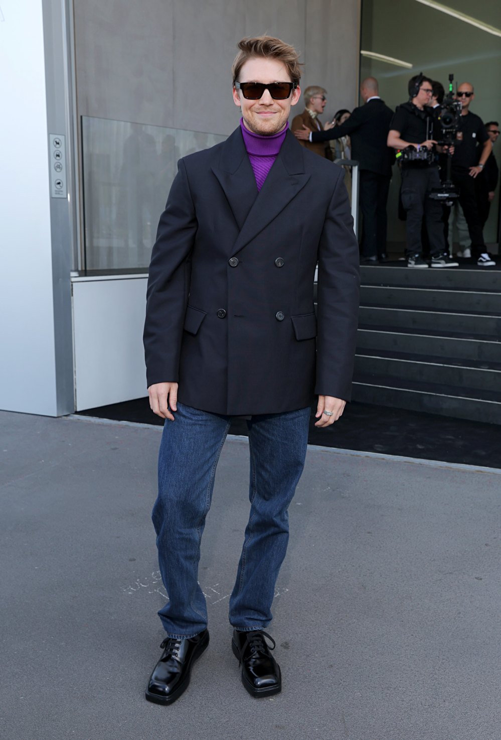 Joe Alwyn Slays in Purple at Prada Fashion Show