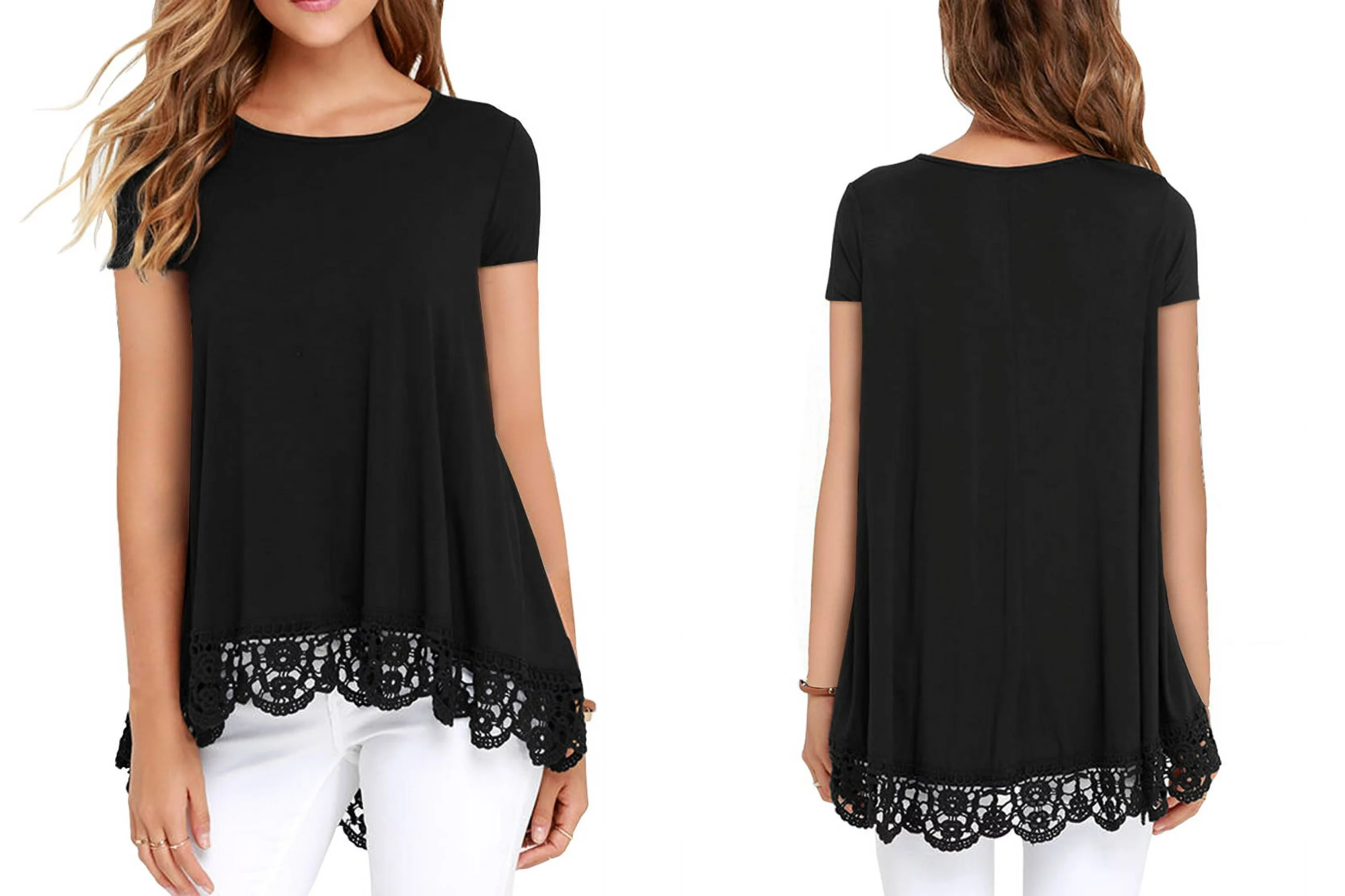 JWD Lace Trim Tunic Blouse