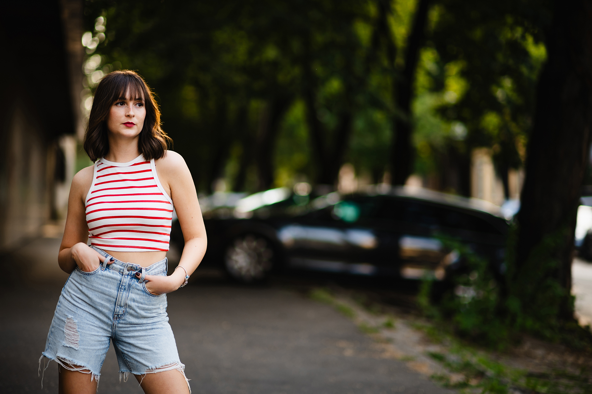 girl, city, urban, smart phone, sunset