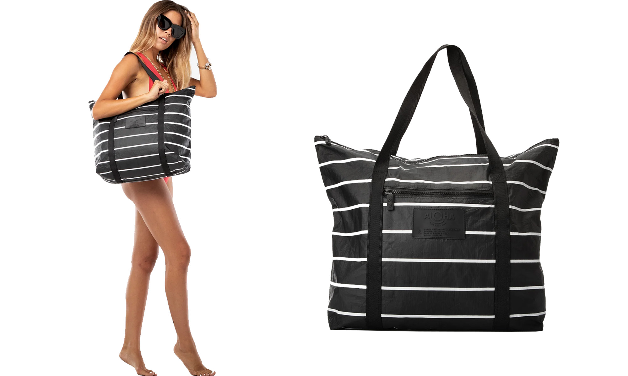 Pinstripe Zipper Tote Aloha