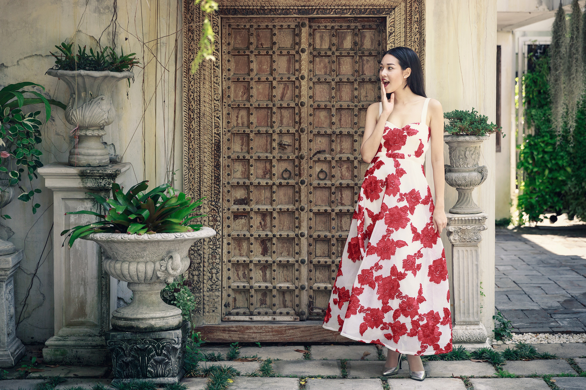 Woman Standing With Wooden Wall