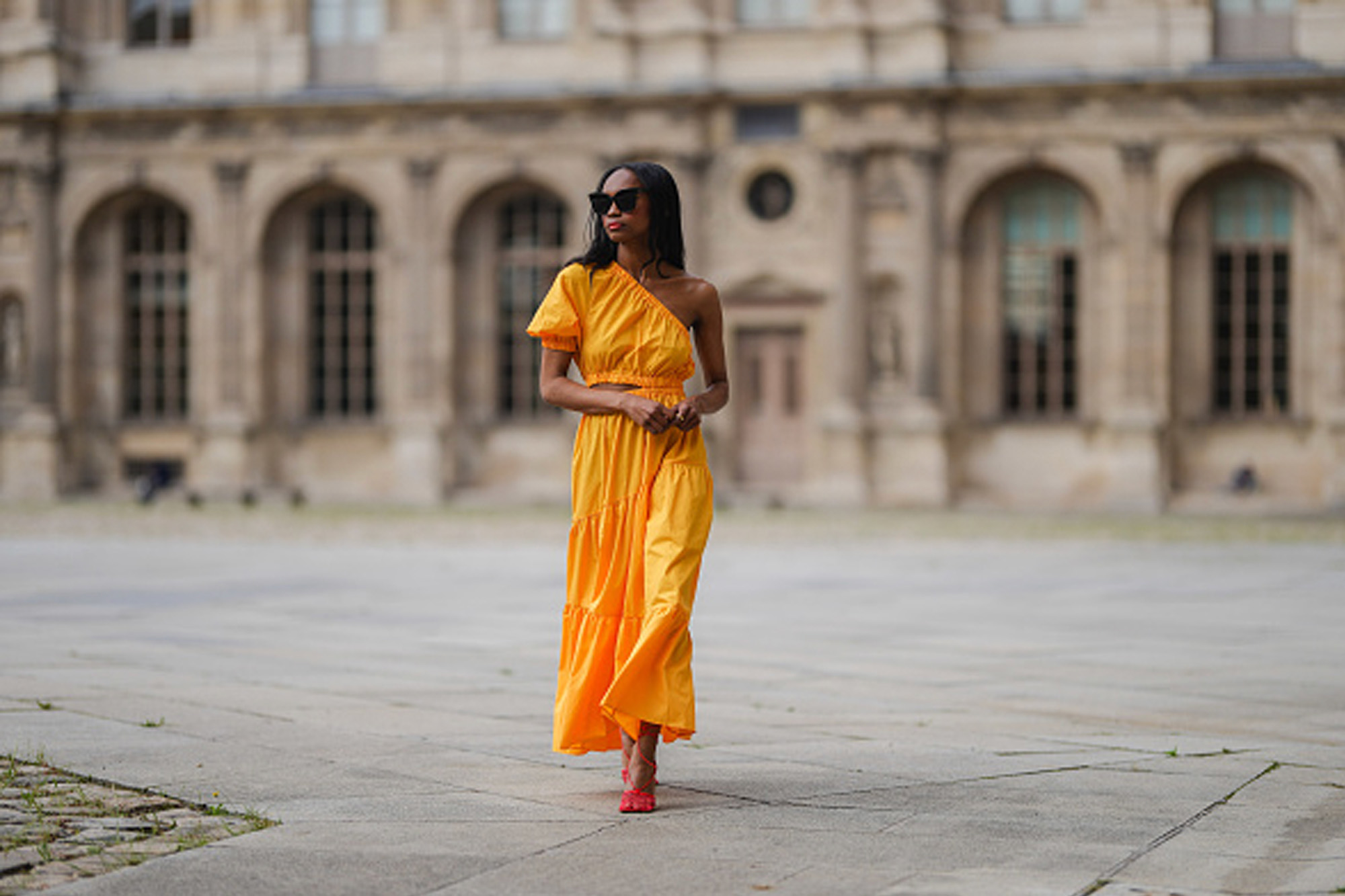 flowy orange maxi dress