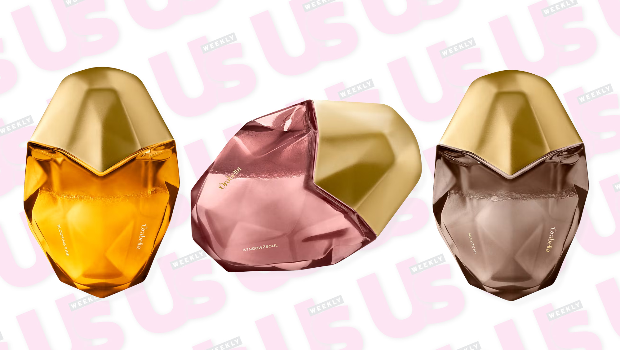 three perfume bottles in a row