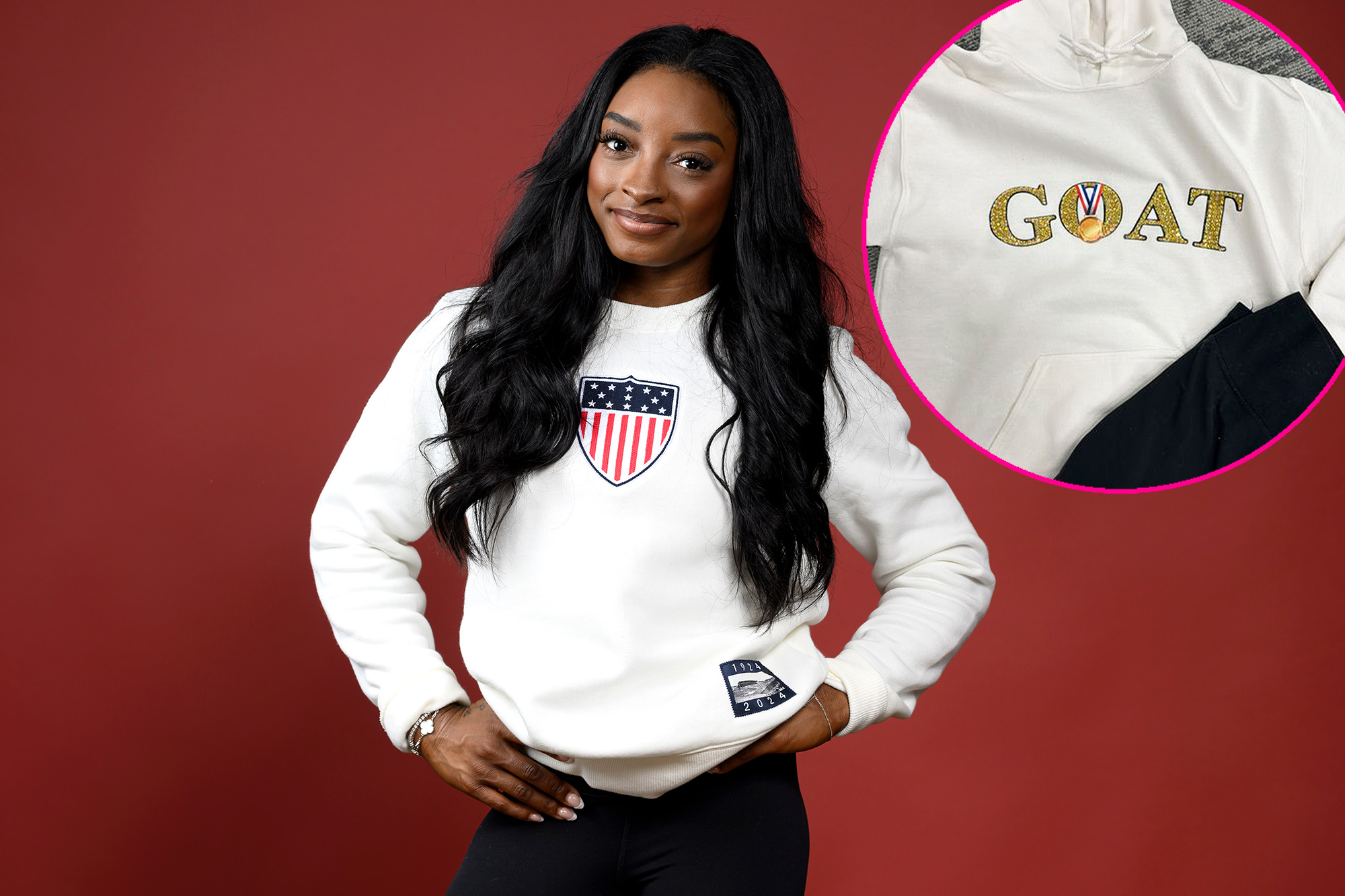 Simone Biles Shows Off Badazzled Goat Sweatshirt