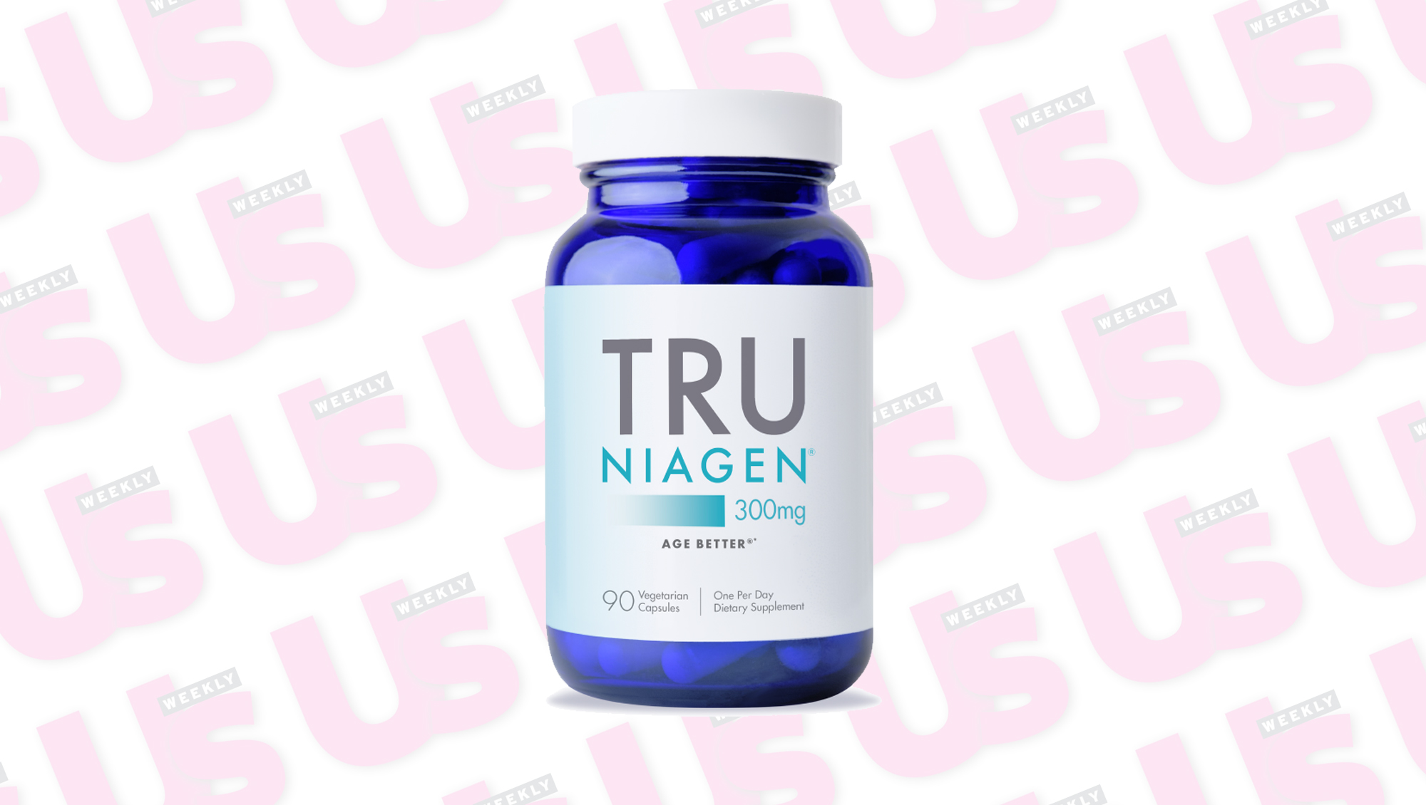 a blue pill bottle in a background