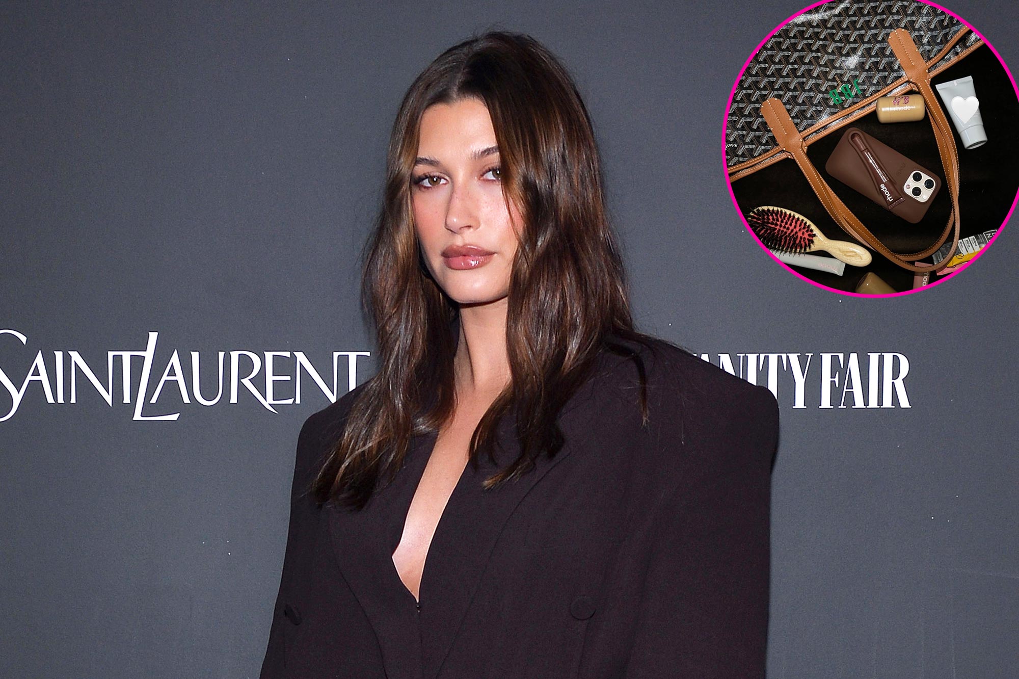 Hailey Biebers Designer Bag Is Embroidered With Baby Jacks Initials All My Essentials