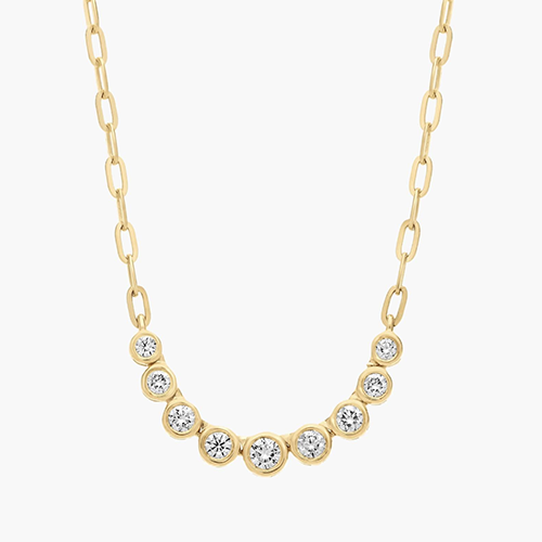 Graduated Diamond Bezel Smile Paperclip Necklace