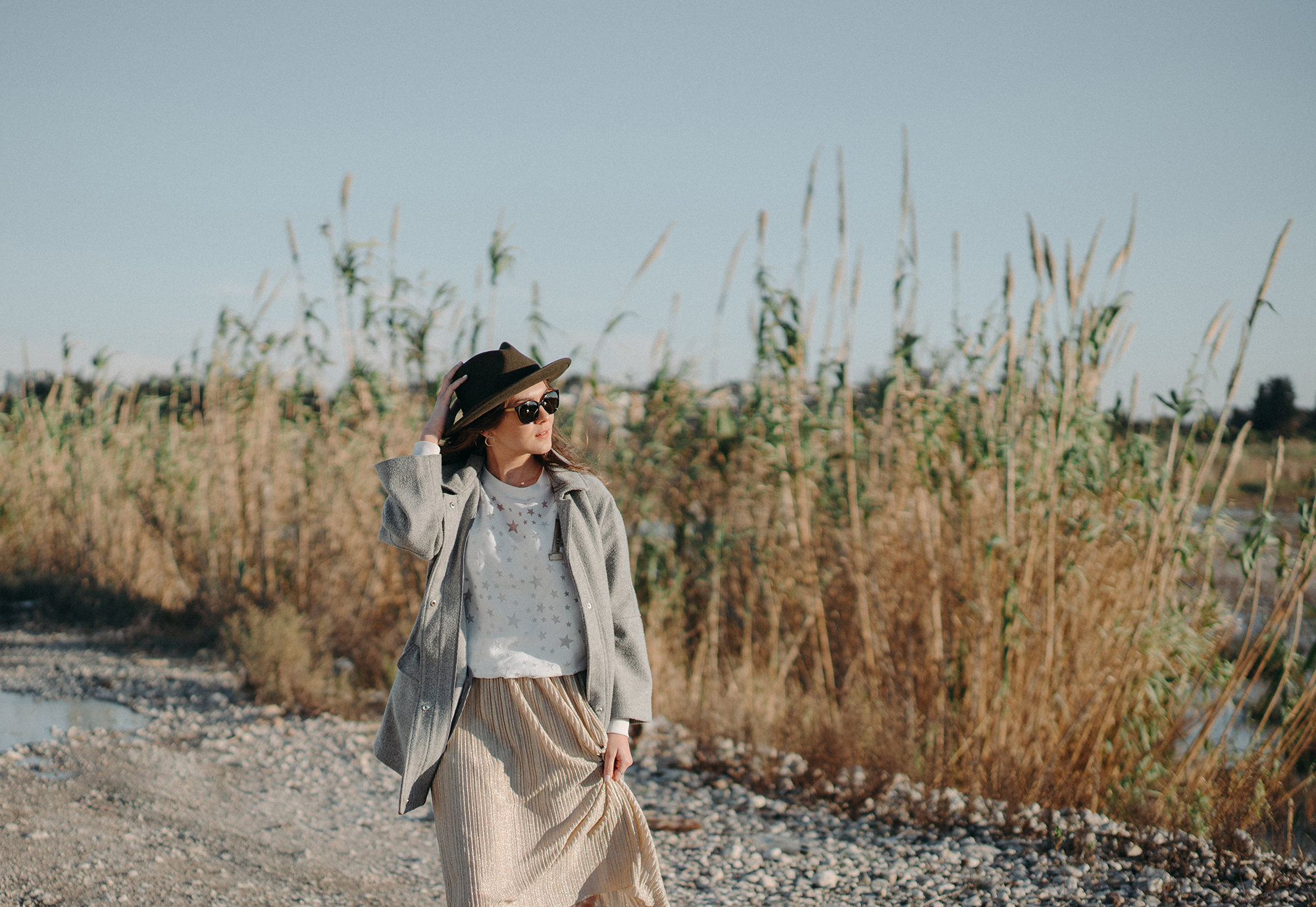 Fashion model posing outdoors