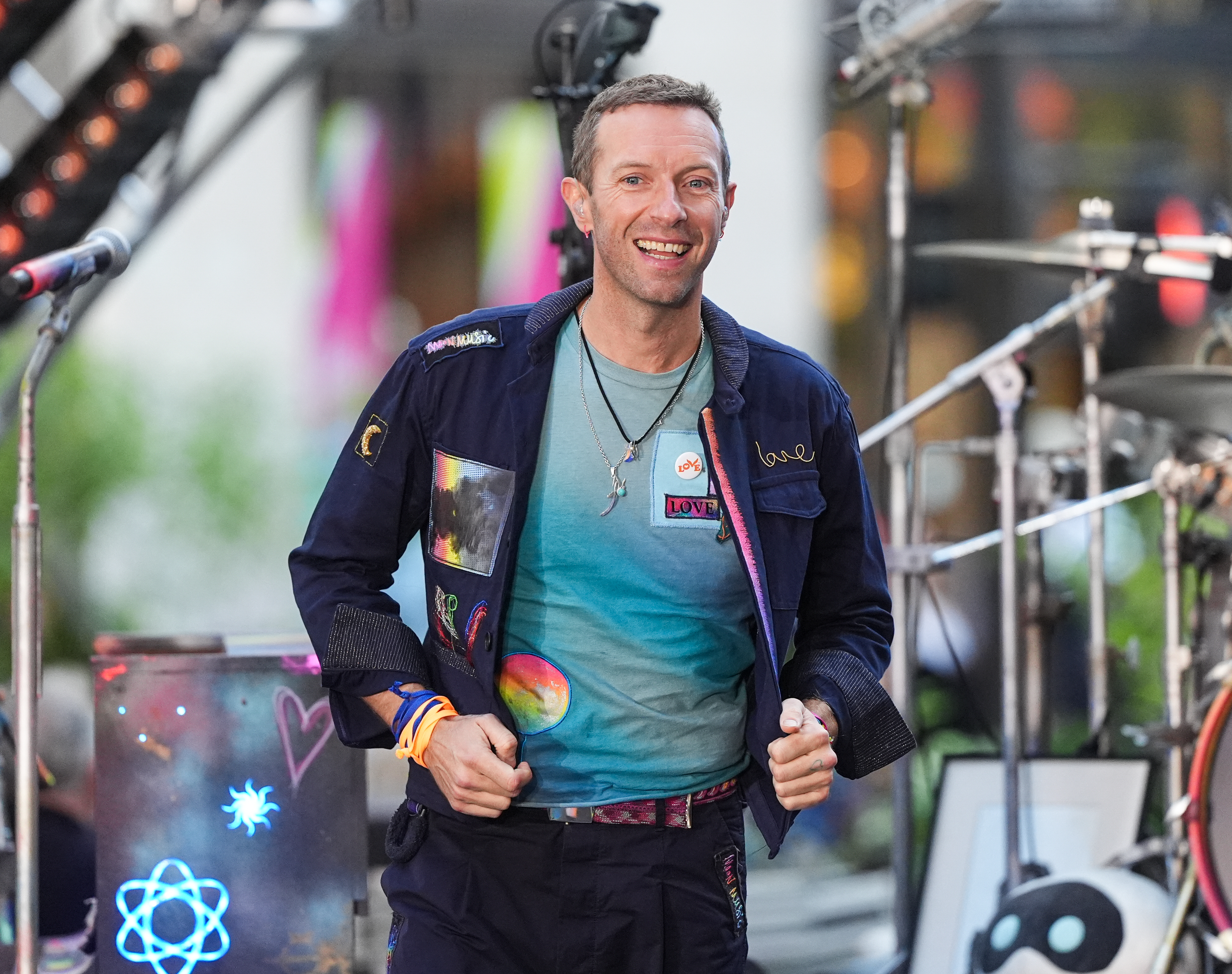 NEW YORK, NEW YORK - OCTOBER 08: Chris Martin of Coldplay performs on NBC's "Today" at Rockefeller Plaza on October 08, 2024 in New York City. (Photo by John Nacion/FilmMagic)