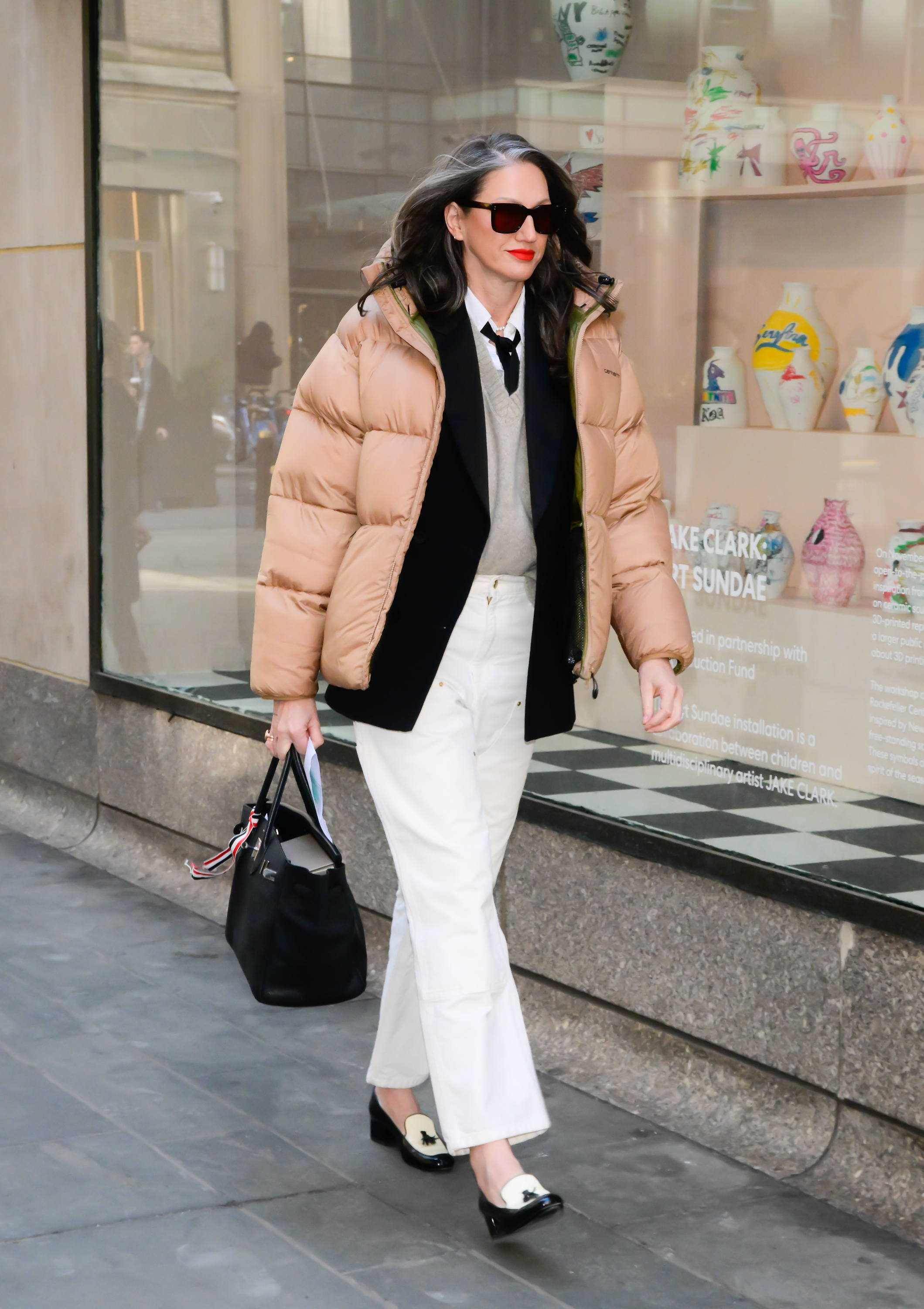 Jenna Lyons in black and white neutral outfit