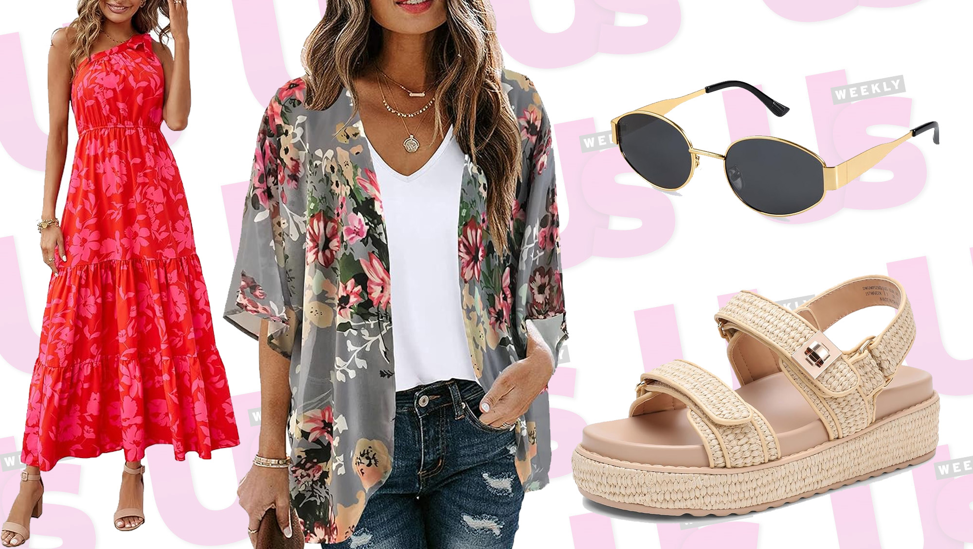 maxi dress, coverup, sunglasses and sandals from Amazon