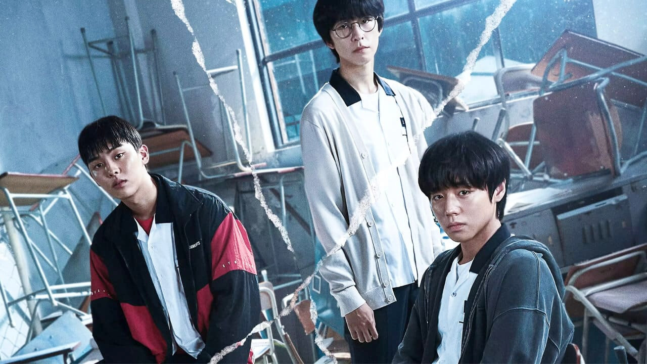 Three teenage boys look at the camera in Weak Hero.