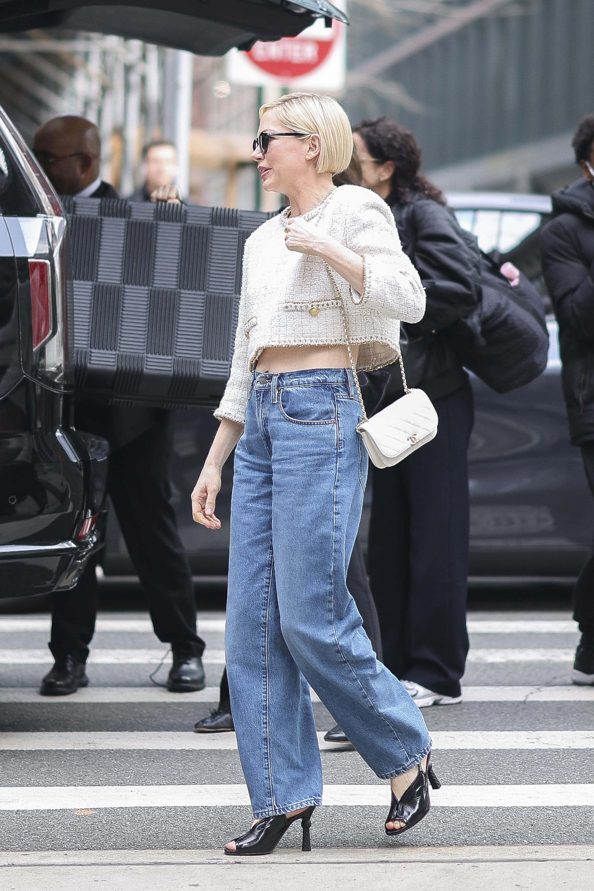 Michelle Williams seen at "Watch What Happens Live with Andy Cohen" in Hudson Square on March 31, 2025 in New York City.