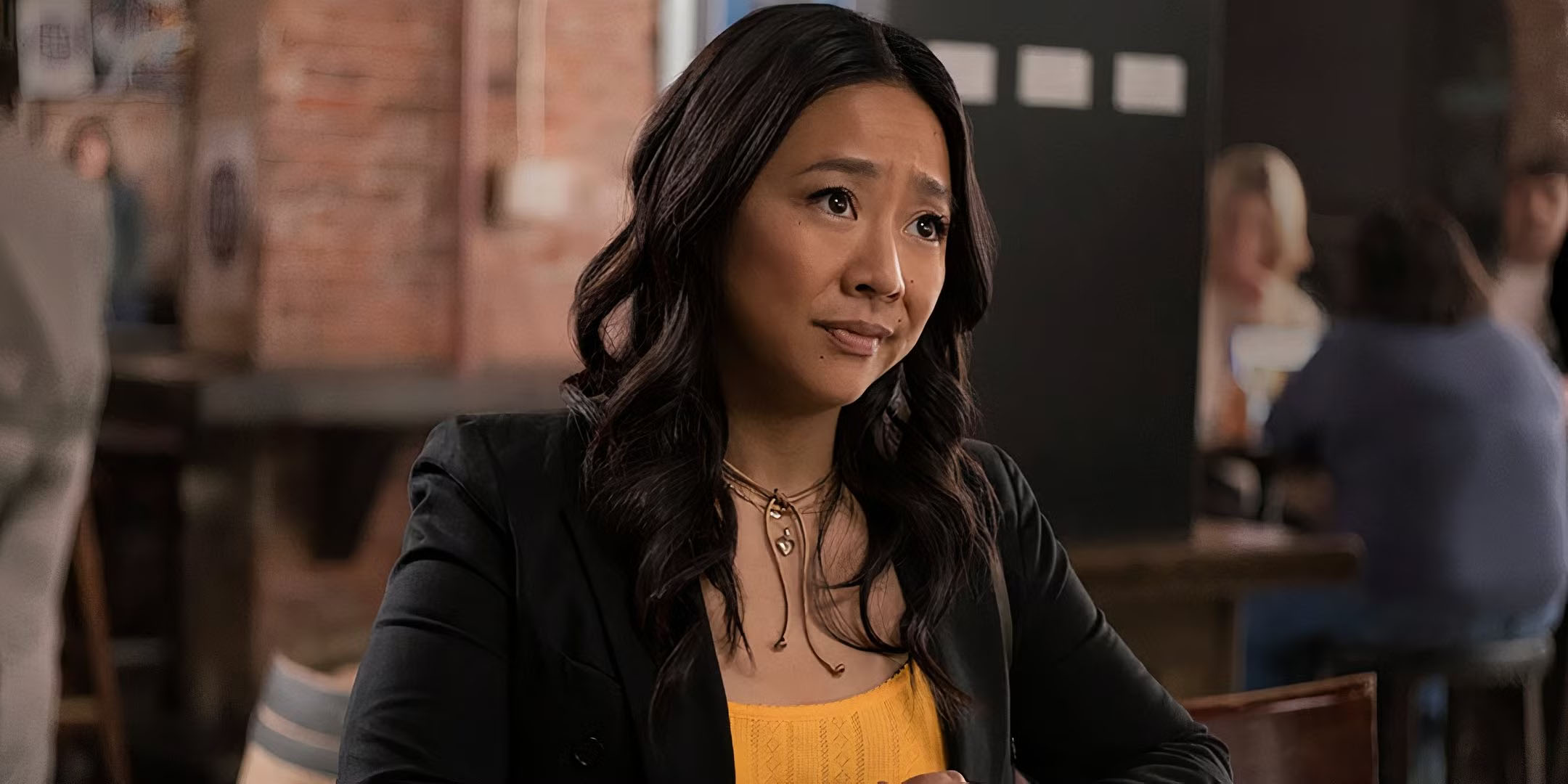 Stephanie Hsu looks perplexed in Laid.