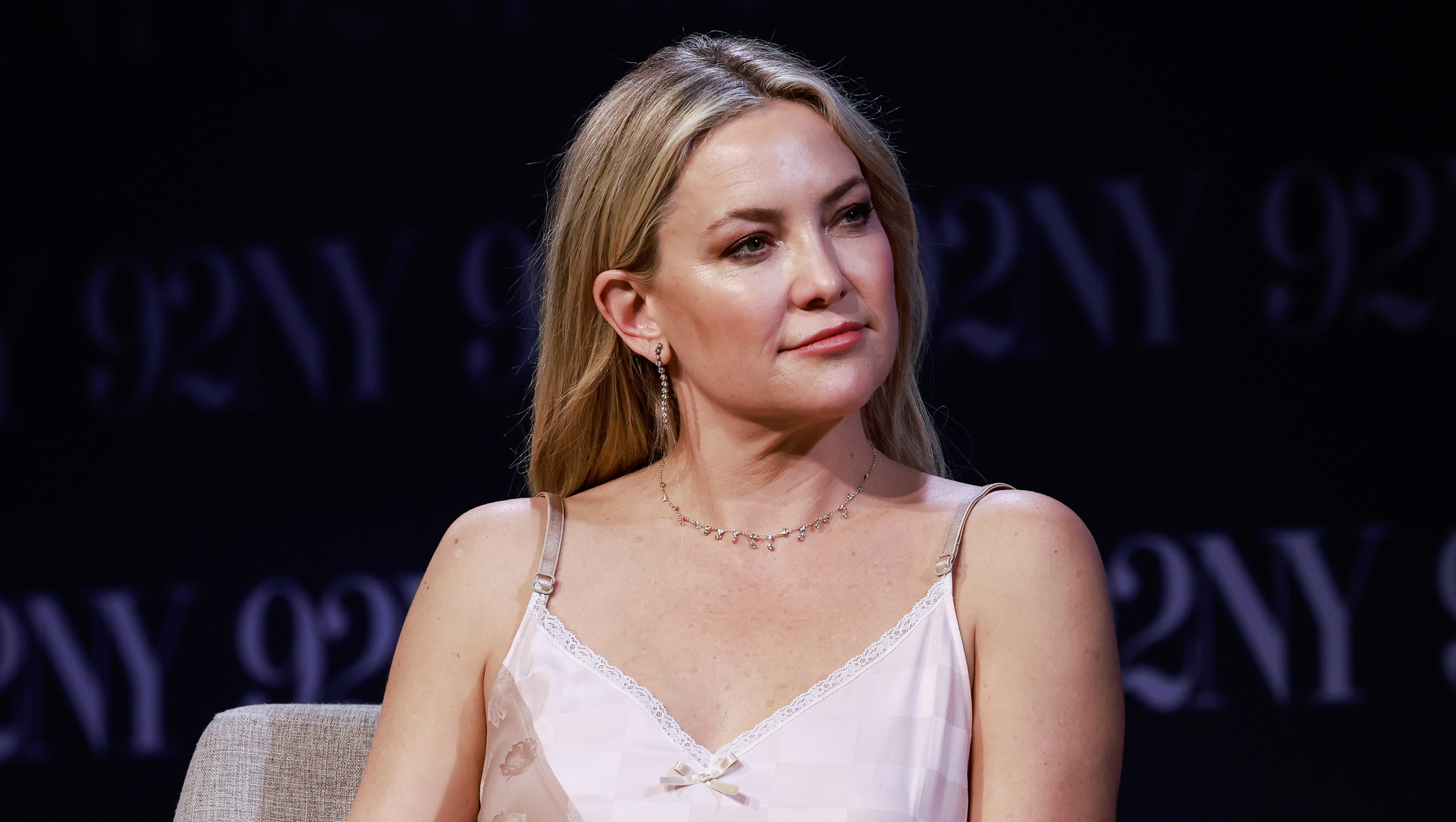 NEW YORK, NEW YORK - MARCH 05: Kate Hudson speaks during Netflix's "Running Point" Mindy Kaling and Kate Hudson In Conversation With Versha Sharma at 92NY on March 05, 2025 in New York City. (Photo by Jason Mendez/Getty Images)