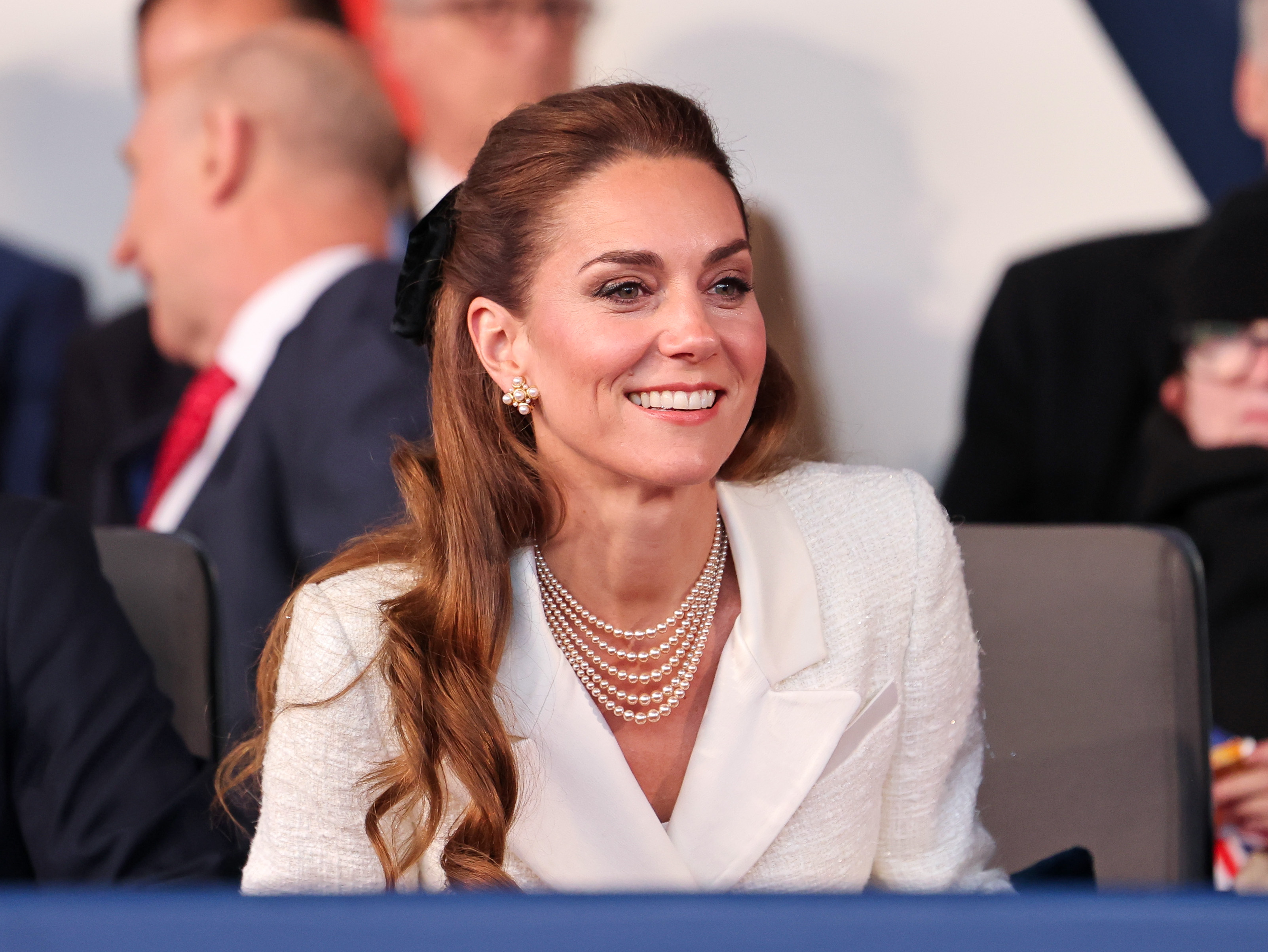 Catherine, Princess of Wales attends a concert to mark the 80th Anniversary of VE Day at Horse Guards Parade on May 08, 2025 in London, England. The King and Queen, joined by Members of the Royal Family, will take part in events from May 5th to May 8th to commemorate the 80th anniversary of VE Day, which signalled the end of the Second World War in Europe.