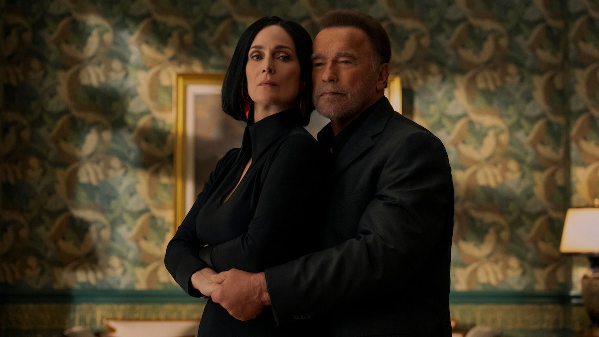 Carrie-Anne Moss and Arnold Schwarzenegger in 'FUBAR' season 2.