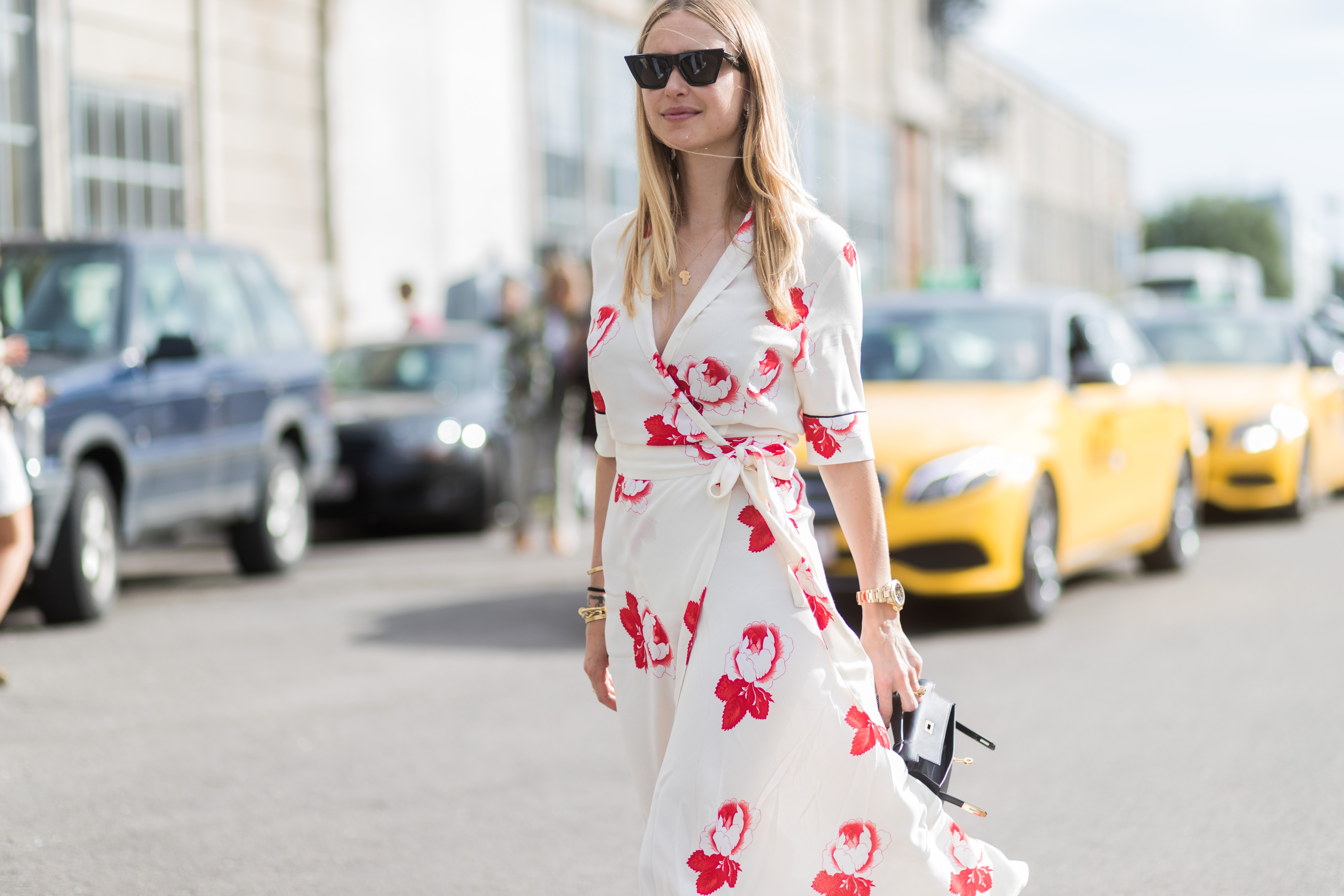 Pernille Teisbaek wearing dress outside Ganni on August 10, 2017 in Copenhagen, Denmark.