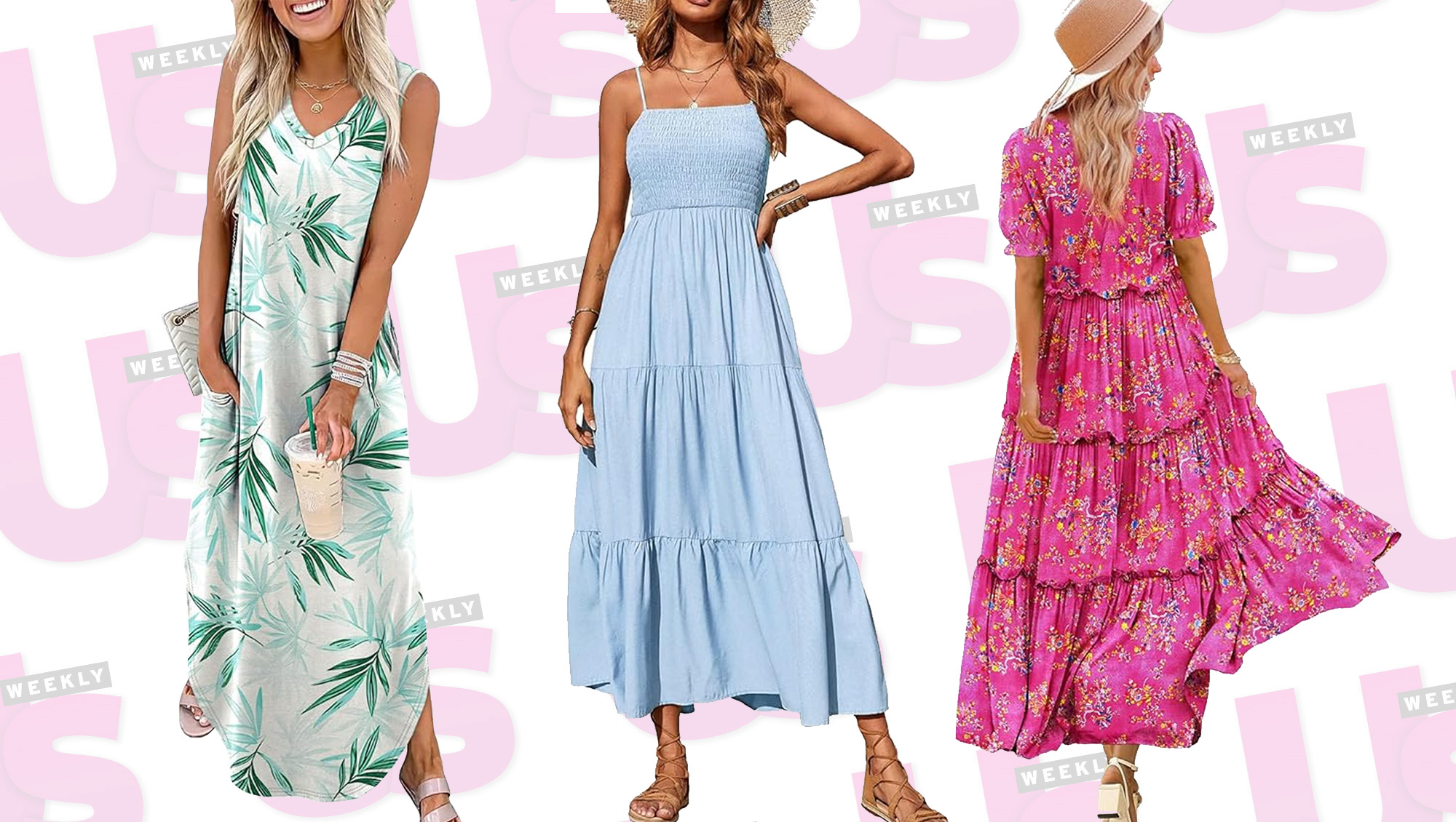 comfy maxi dress from amazon pink, blue and green