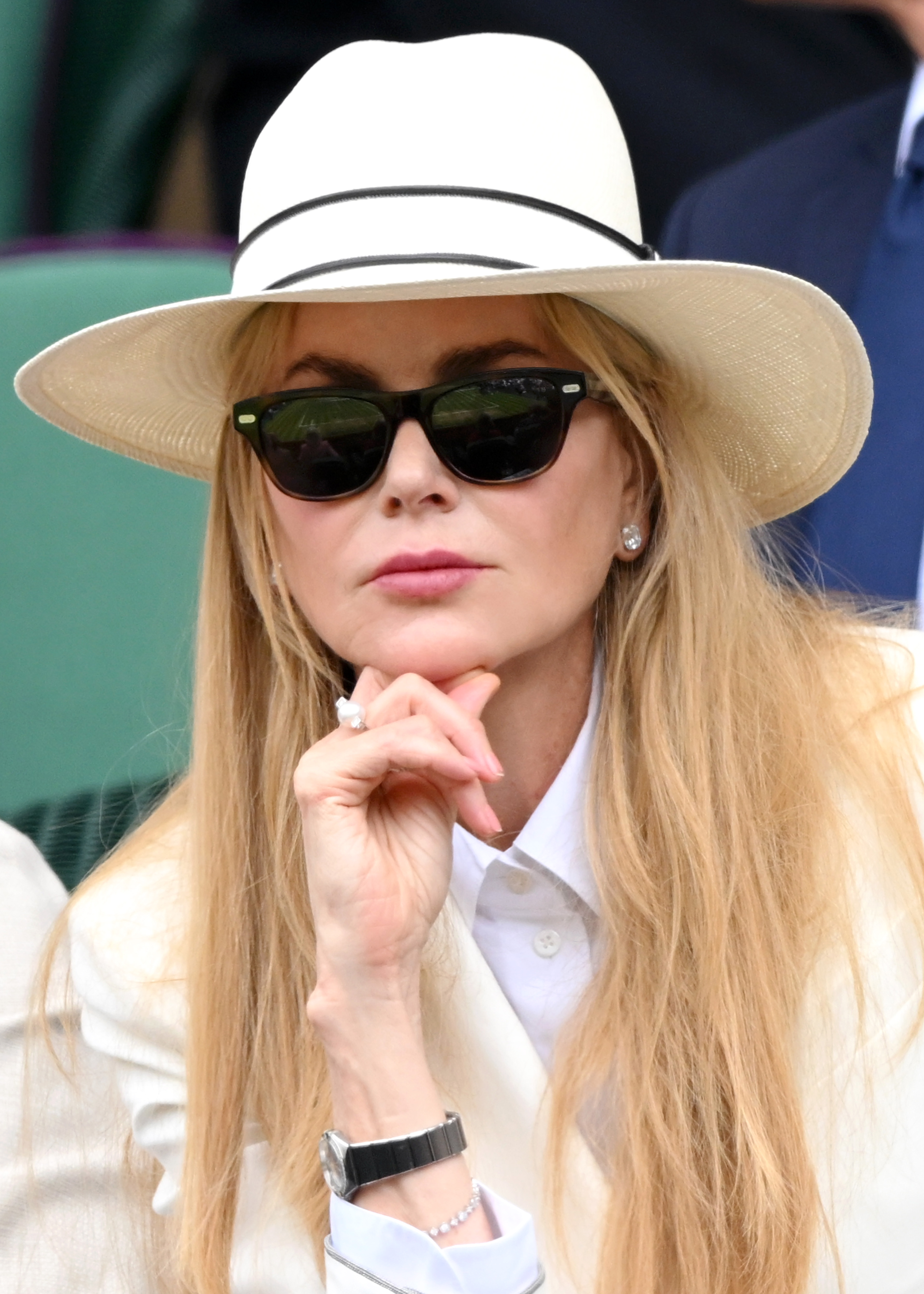 Nicole Kidman attends day fourteen of the Wimbledon Tennis Championships at the All England Lawn Tennis and Croquet Club at All England Lawn Tennis and Croquet Club on July 13, 2025 in London, England.