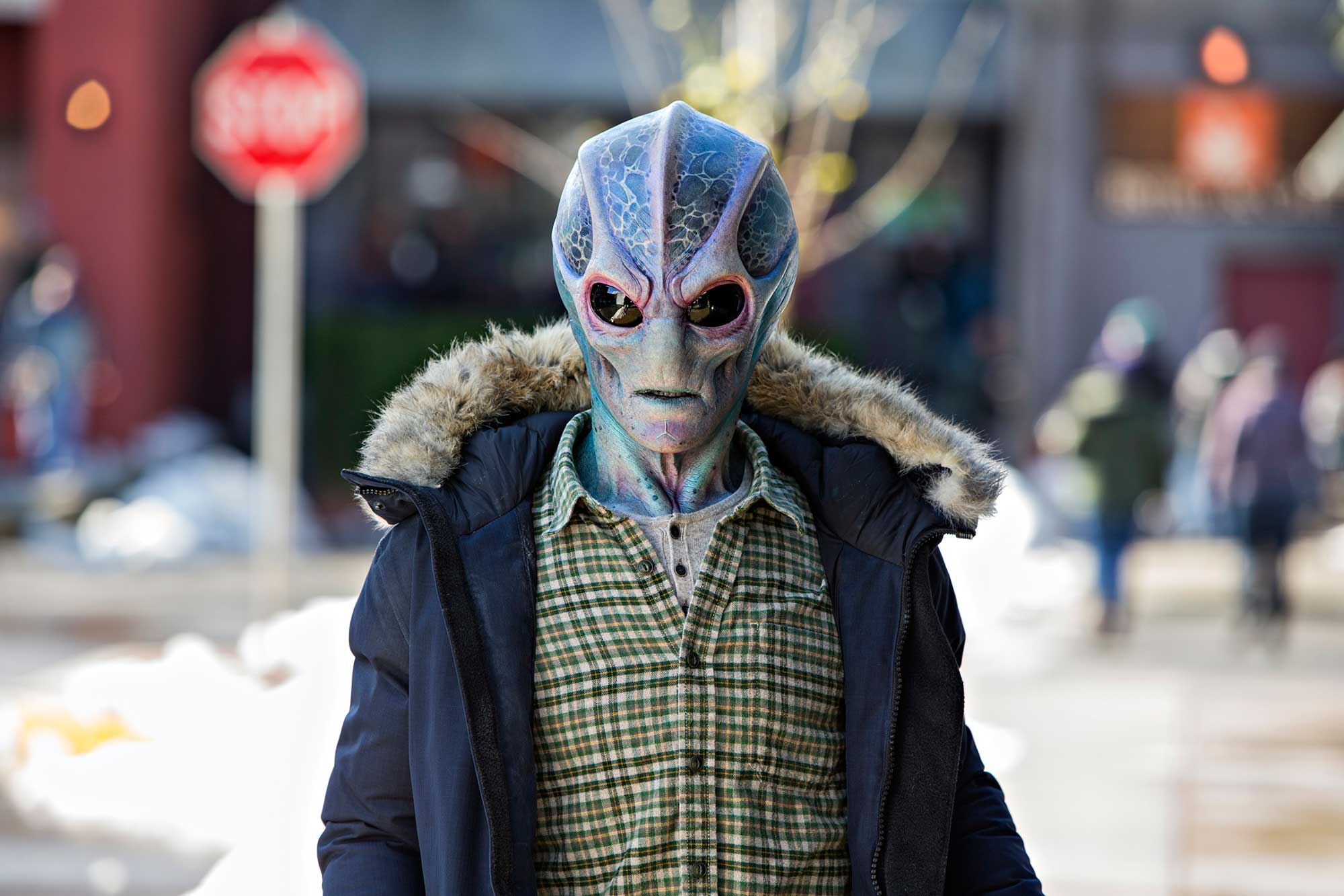 Stuntman Keith Arbuthnot as an alien in Resident Alien
