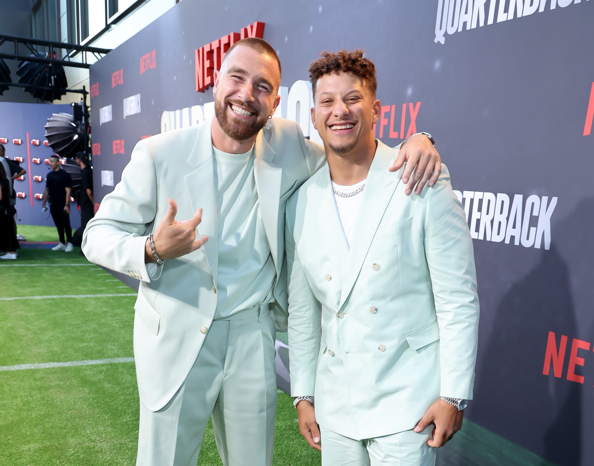 Netflix Premiere Of Quarterback, Travis Kelce and Patrick Mahomes
