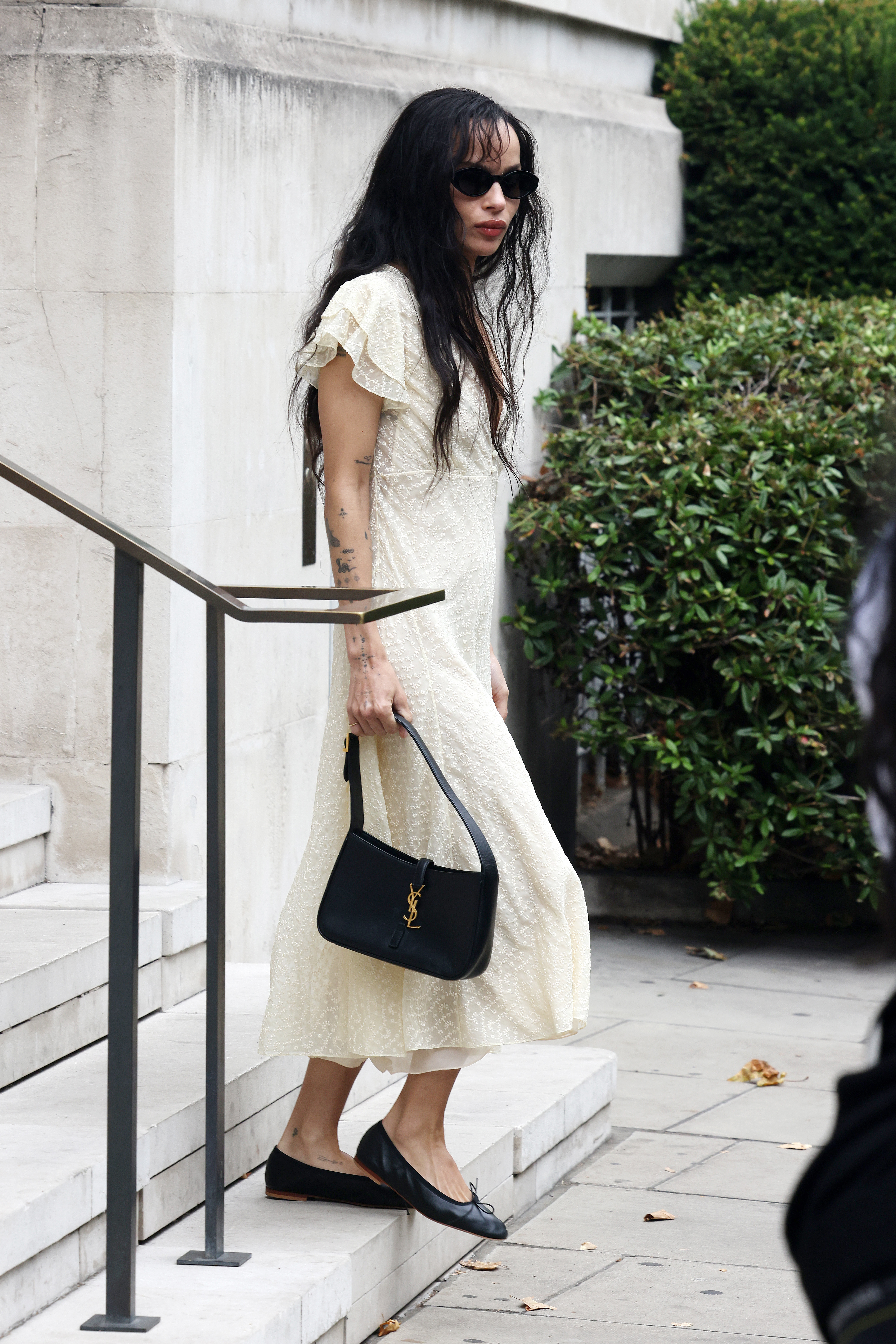 Zoe Kravitz seen out promoting new movie 'Caught Stealing' on August 19, 2025 in London, England.